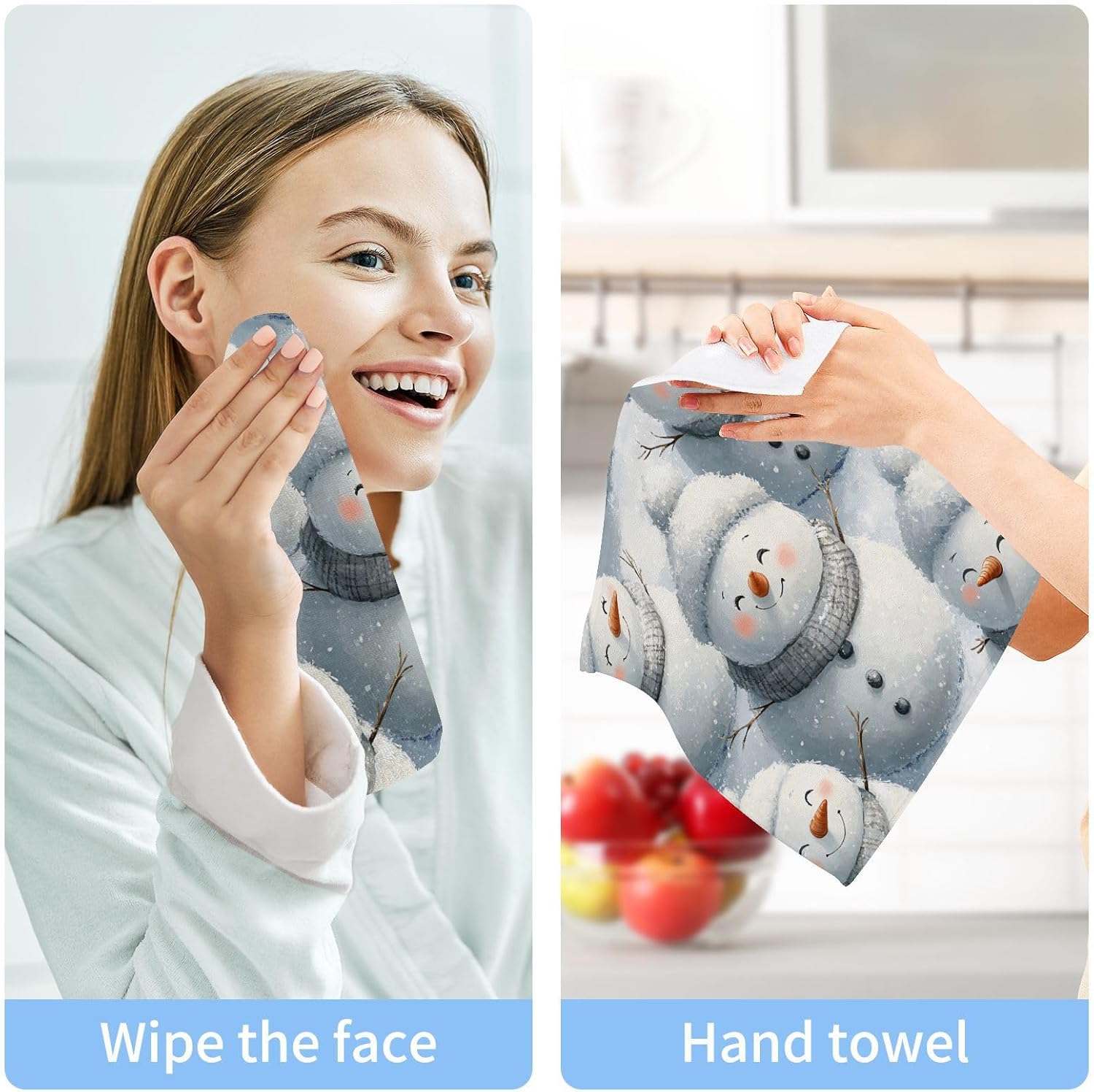 2-Pack Cute Snowman Washcloths for Bathroom