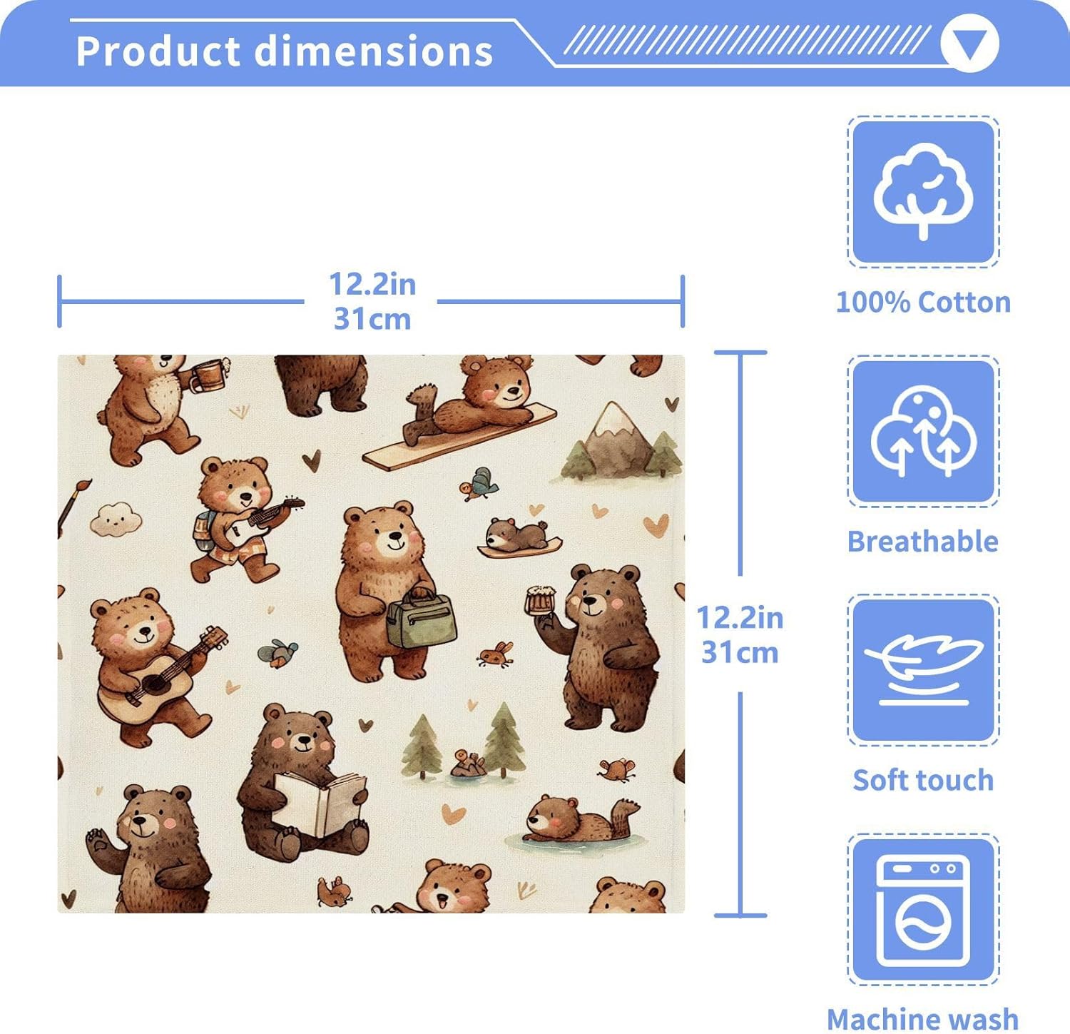 Small Brown Bears Washcloths 2-Pack 12x12