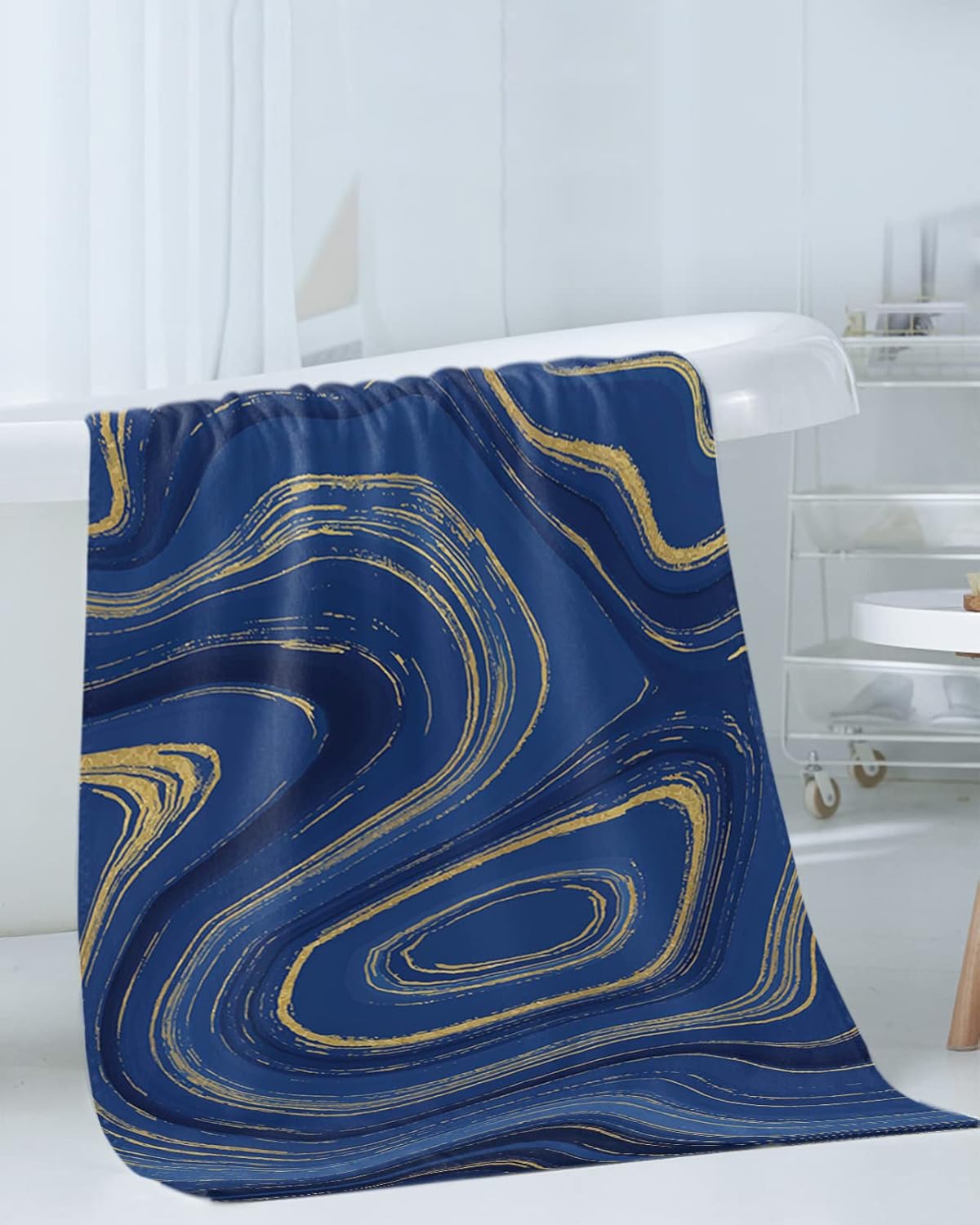 Marble Blue Bath Towels Set - Luxurious Soft Microfiber for Home Gym