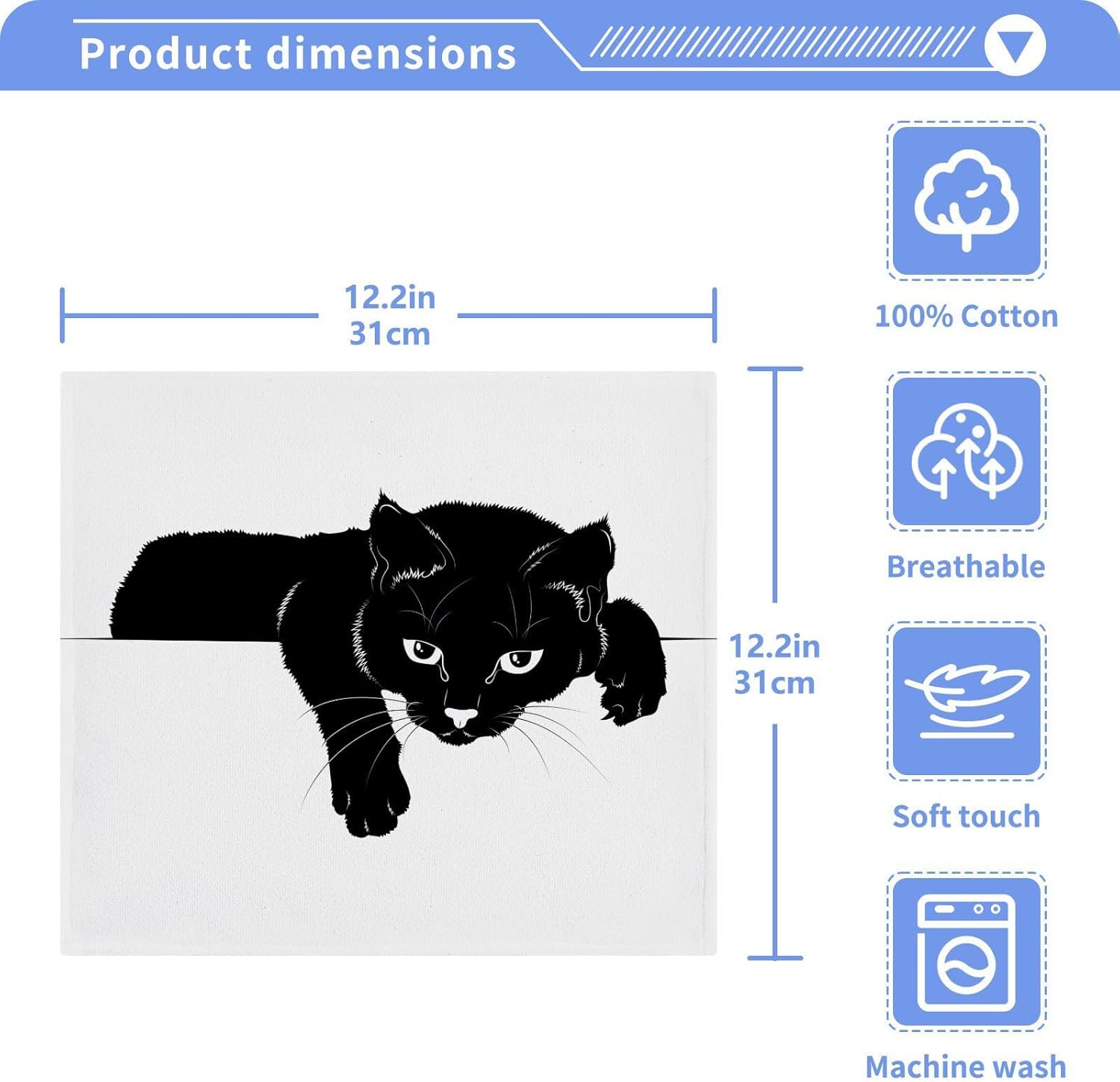 Doterii Set of 2 Black Cat Washcloths for Kitchen and Bathroom