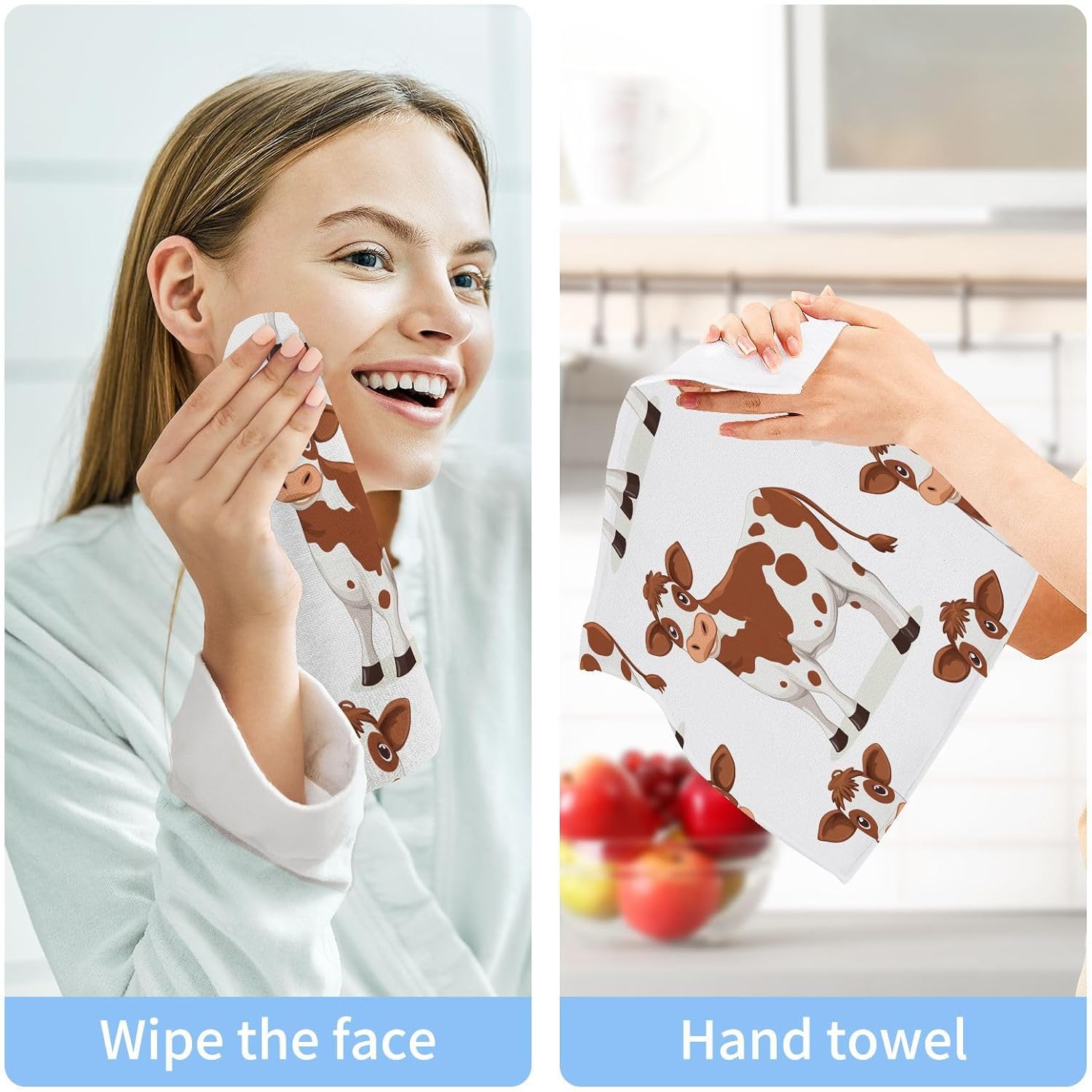 Bulletgxll 2-Piece Cow Print 12x12 Inch Washcloths
