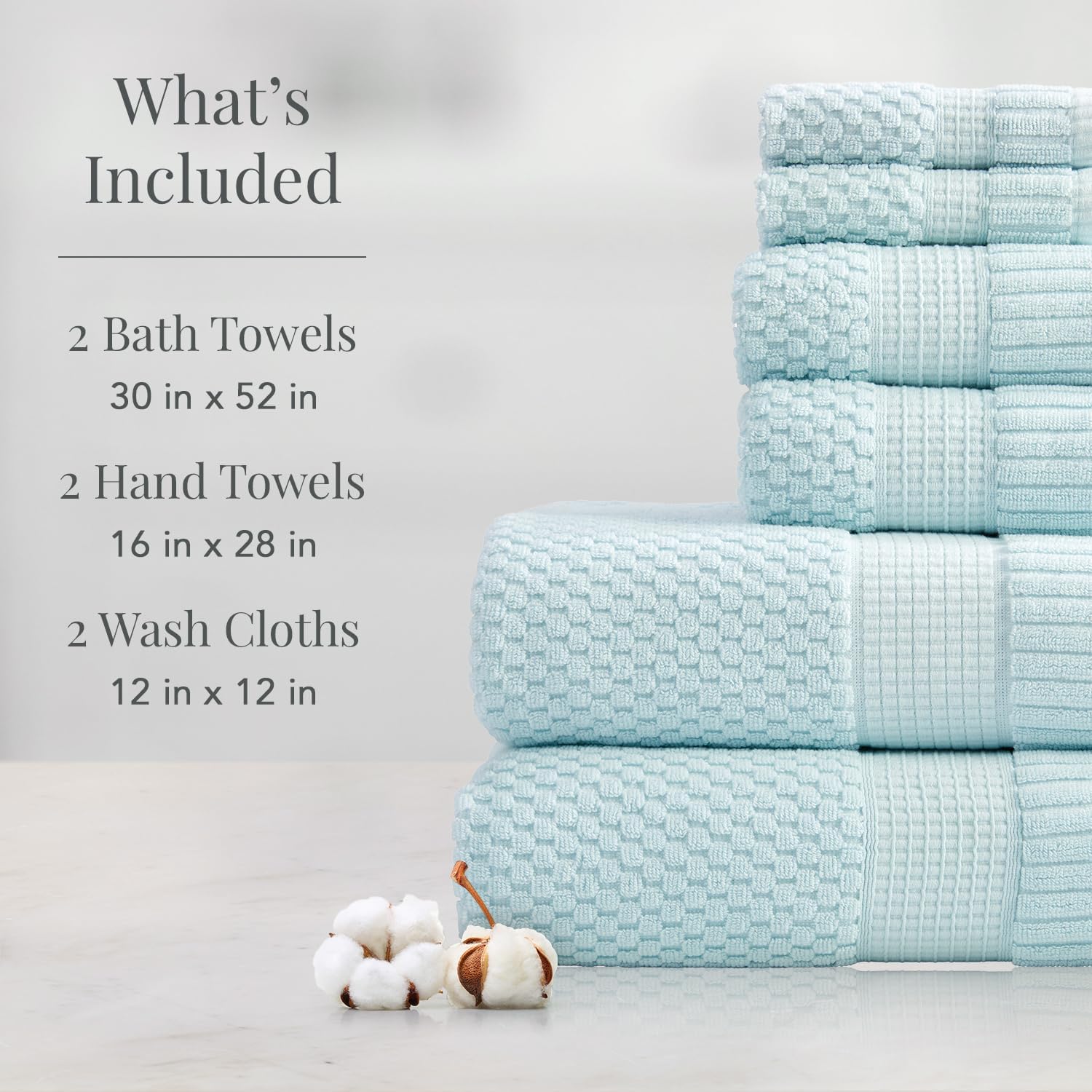NY Loft 100 Cotton Towel Set Ultra-Soft Eco-Friendly 6-Piece Set