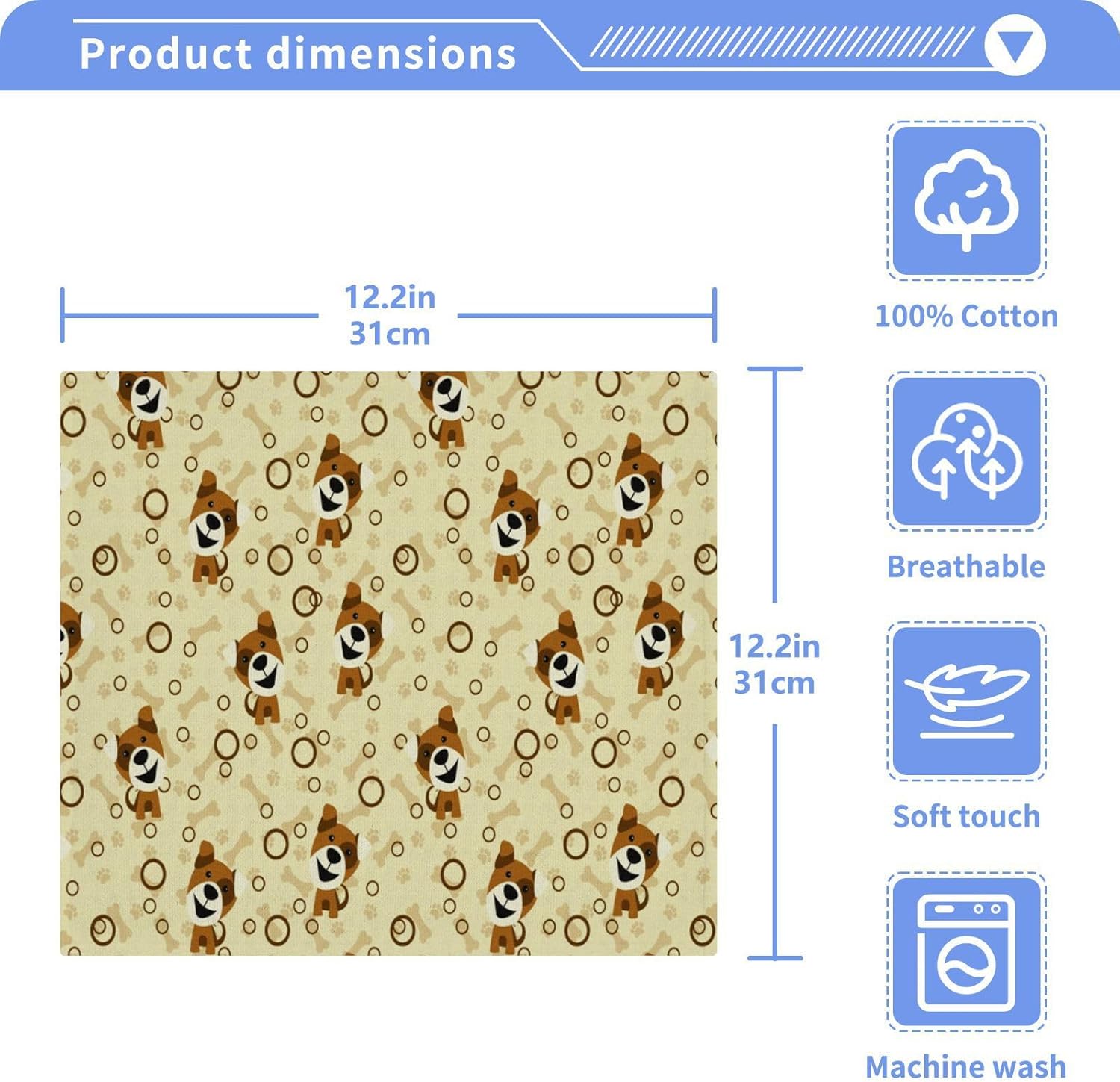 Yegame Dog Paw 2-Piece Washcloth Set 12x12 Pure Cotton