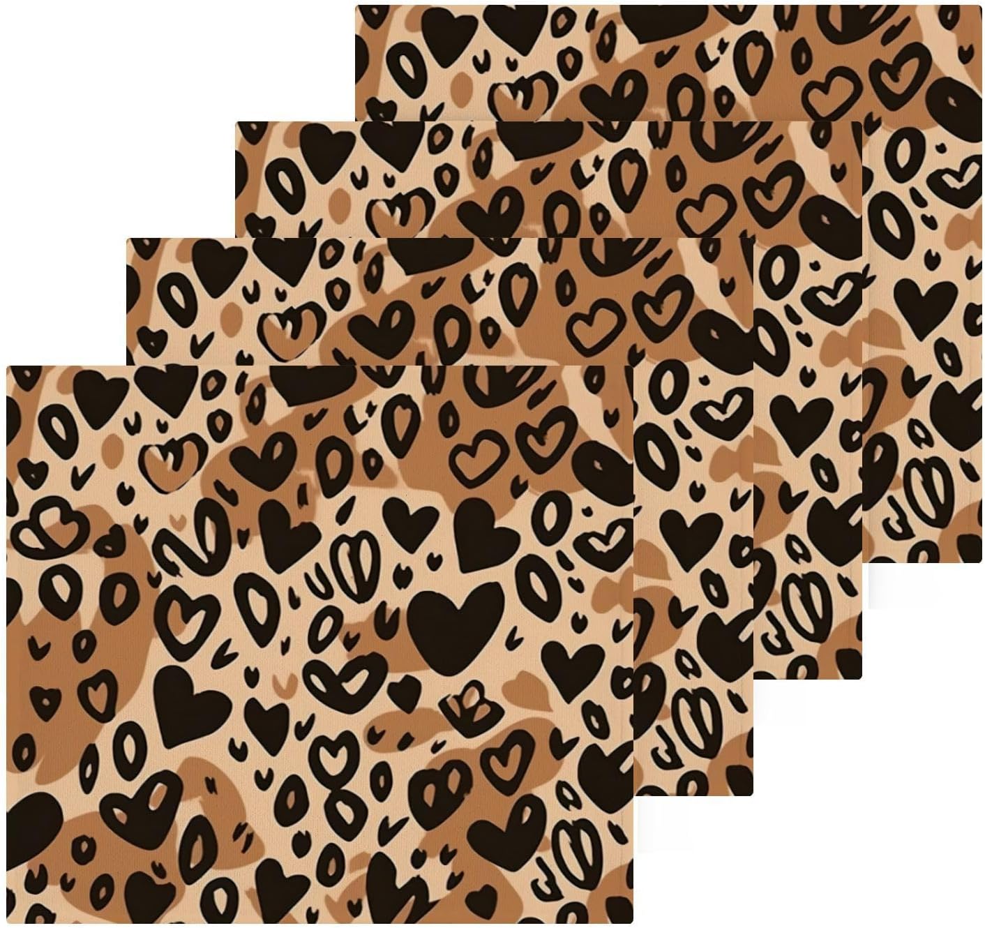 Leopard Heart 12x12 Soft Cotton Washcloths Set