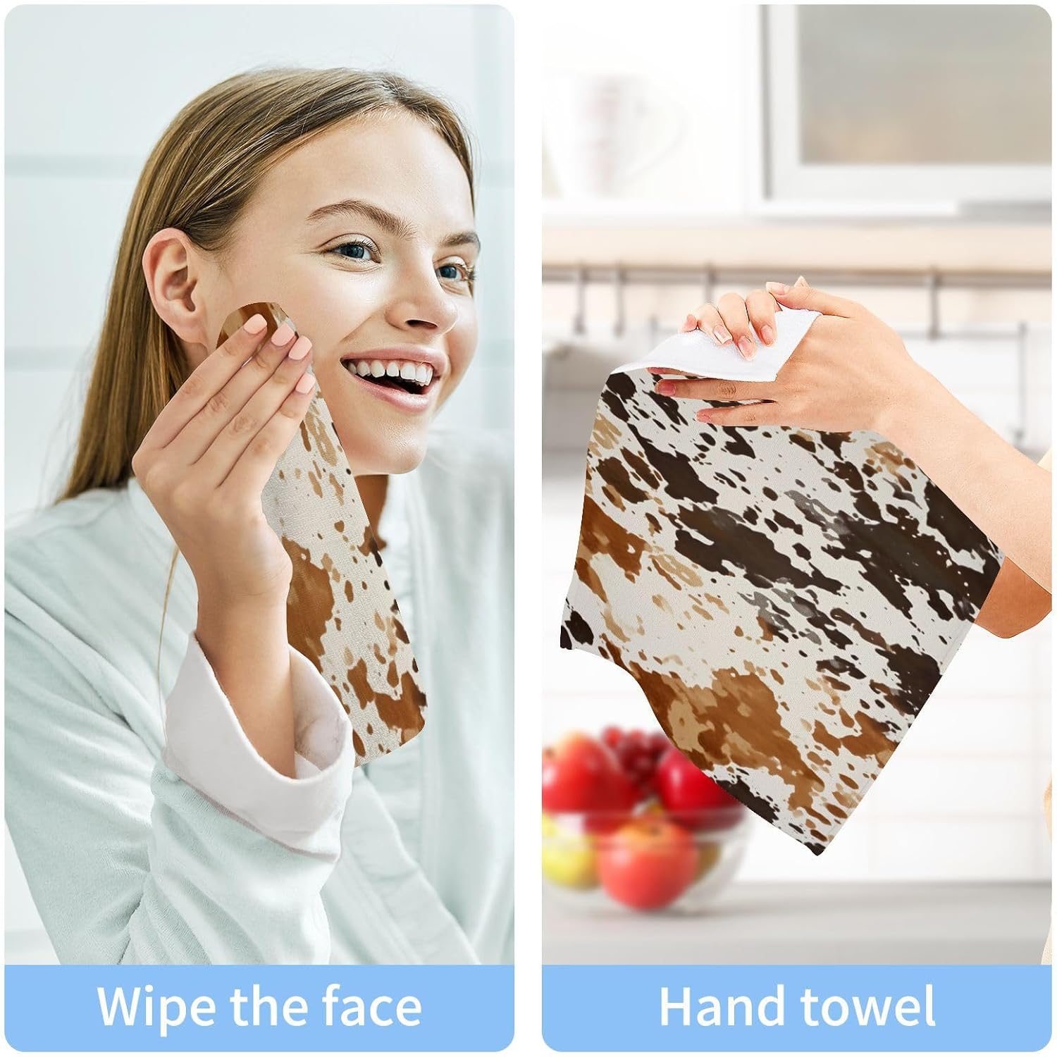 Kigai Cow Print Washcloths 2 Pack 12x12 inches