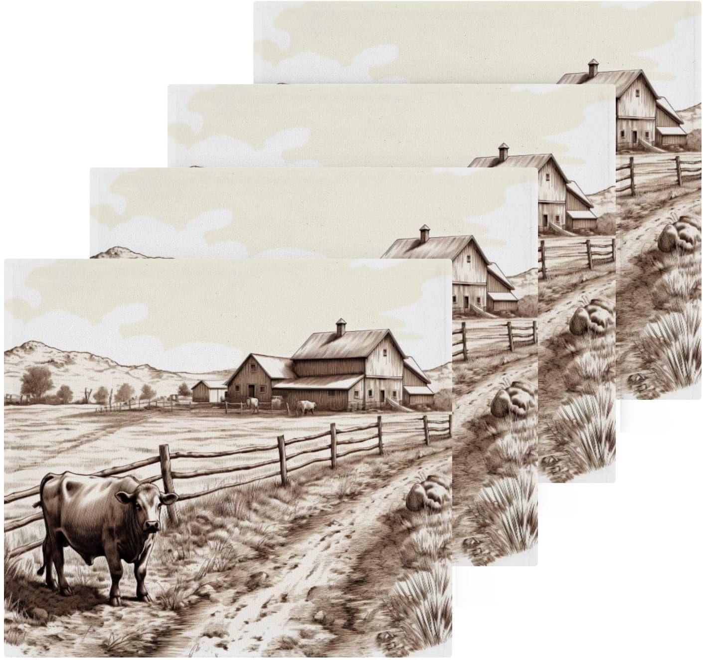 Cows in Countryside Washcloth Set 12x12