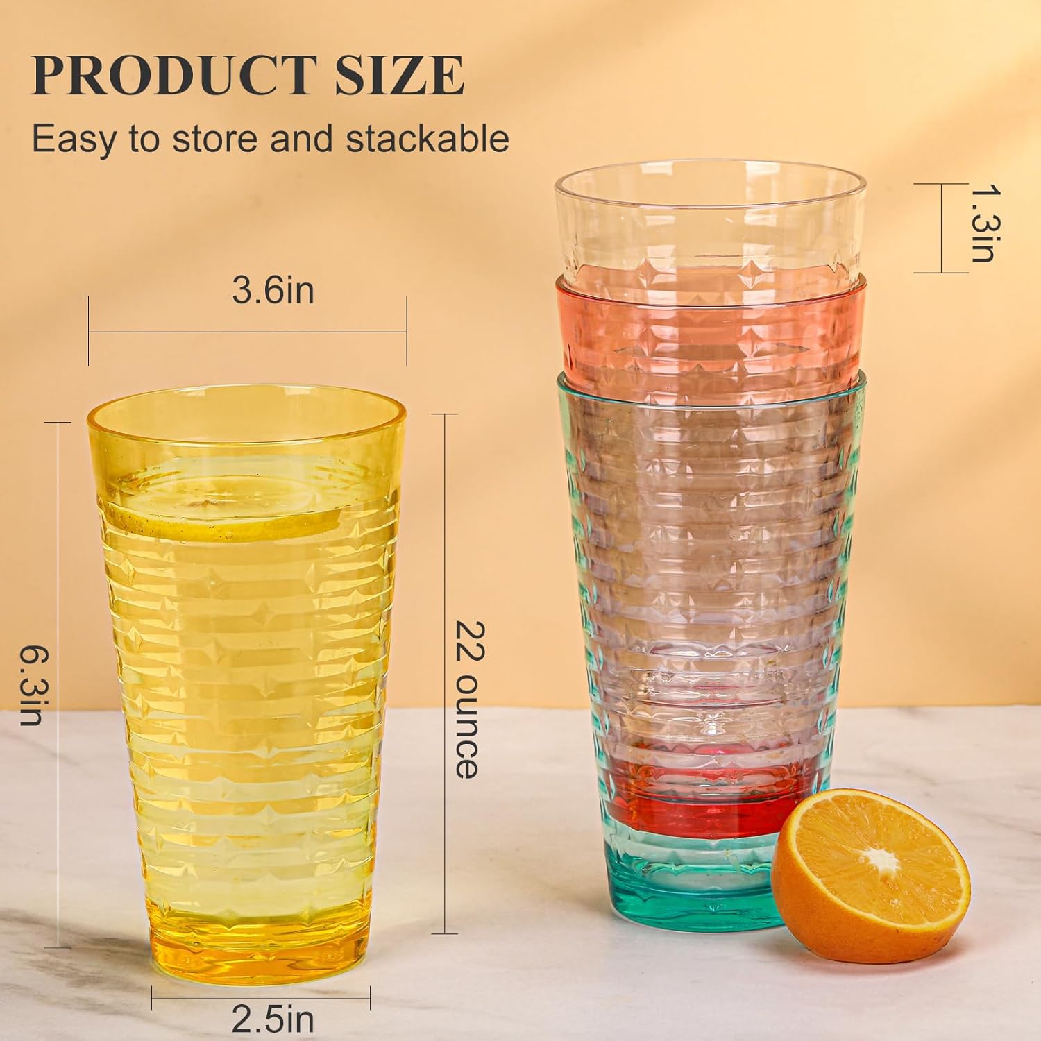 8 Pack Star Embossed BPA-Free Tumblers 22oz Reusable Stackable