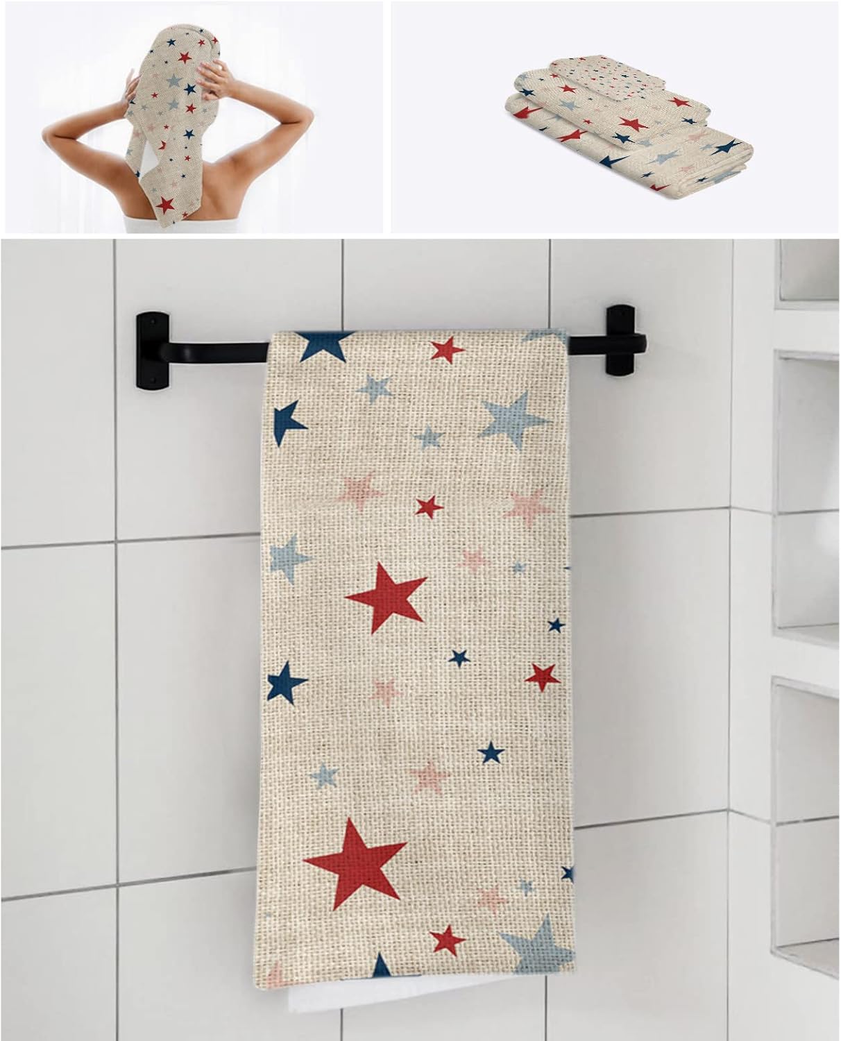 Independence Five-Pointed Star Shining 3-Piece Bath Towels Set