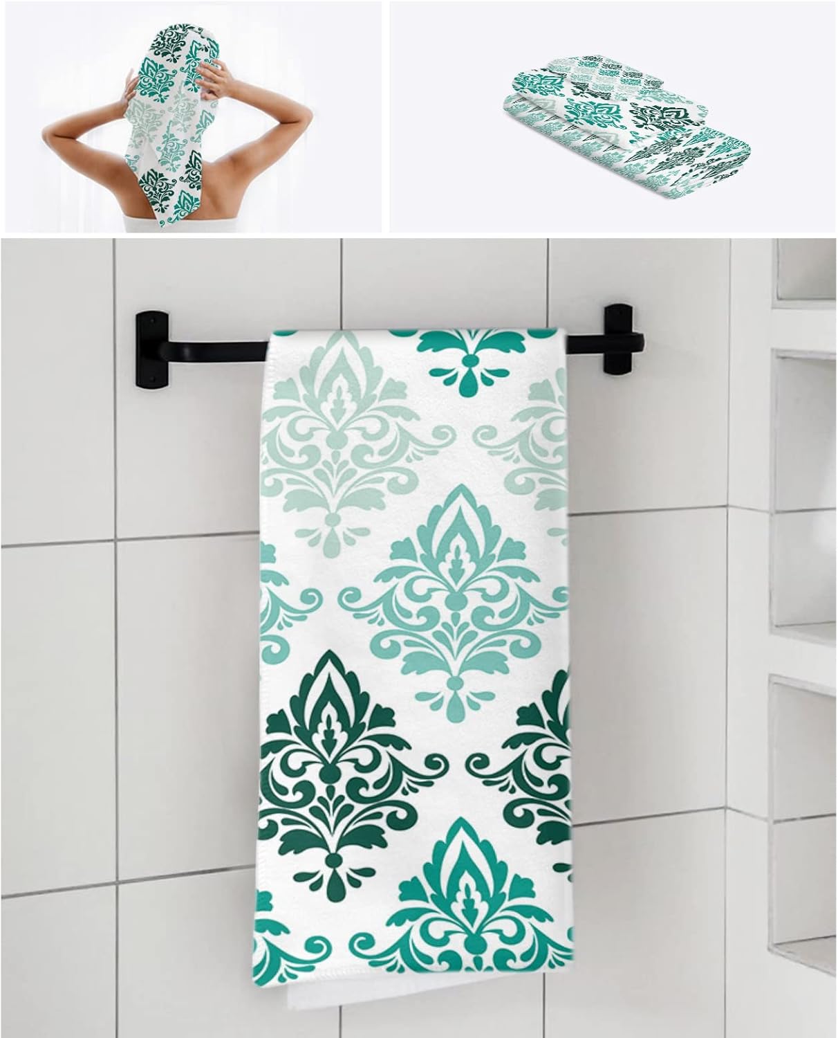 Luxurious Geometric Turquoise Bathroom Towels Set