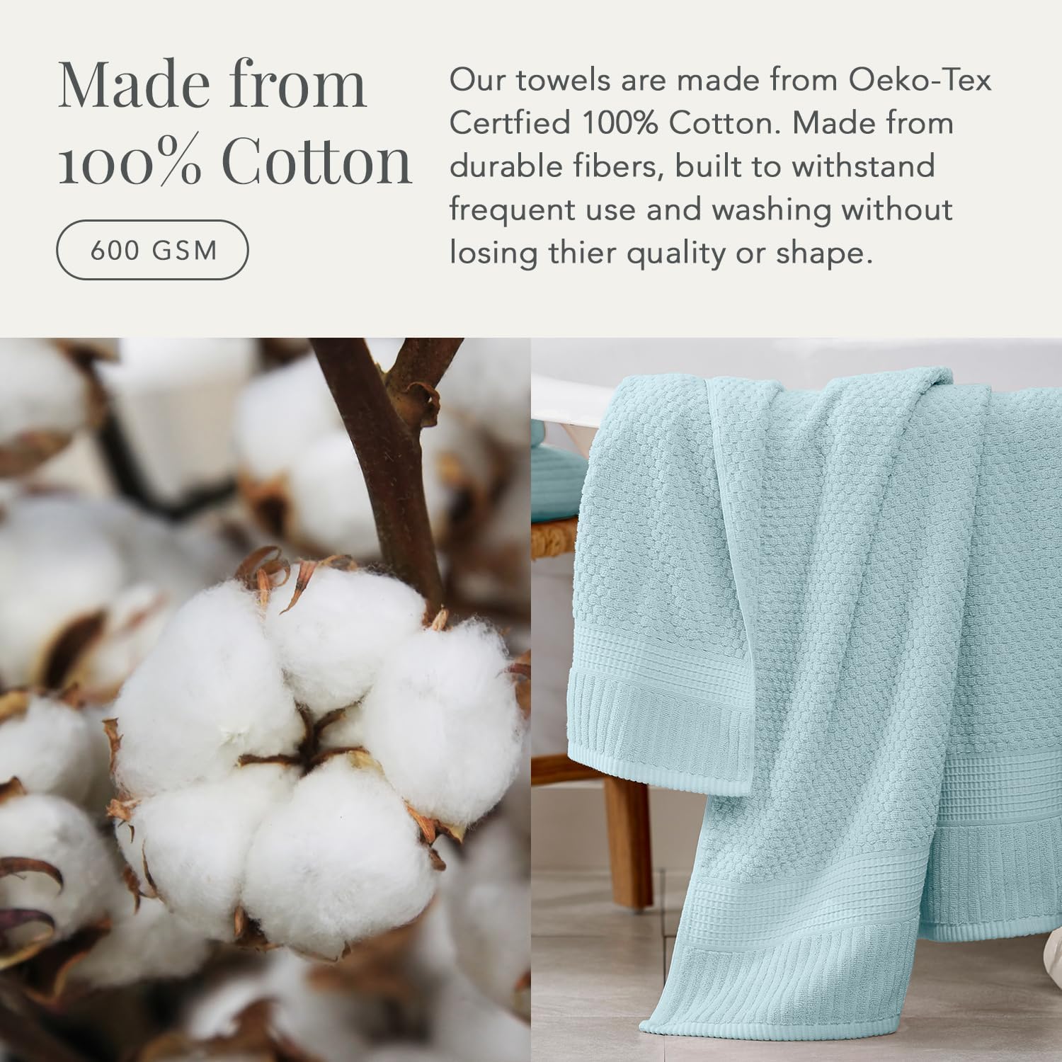 NY Loft 100 Cotton Towel Set Ultra-Soft Eco-Friendly 6-Piece Set