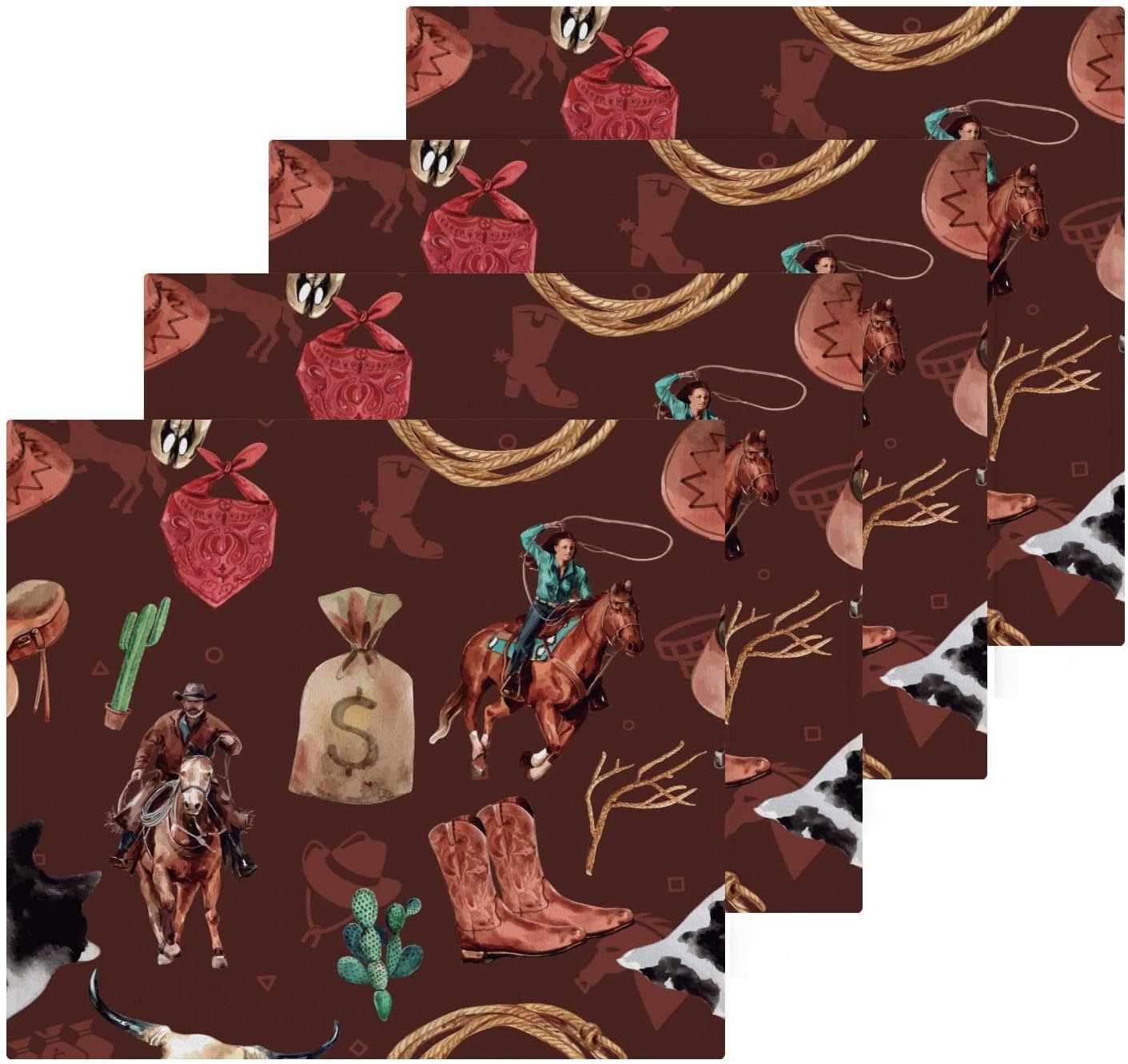 FUGIDOG Wild West Washcloths Set of 2 12x12 Inch