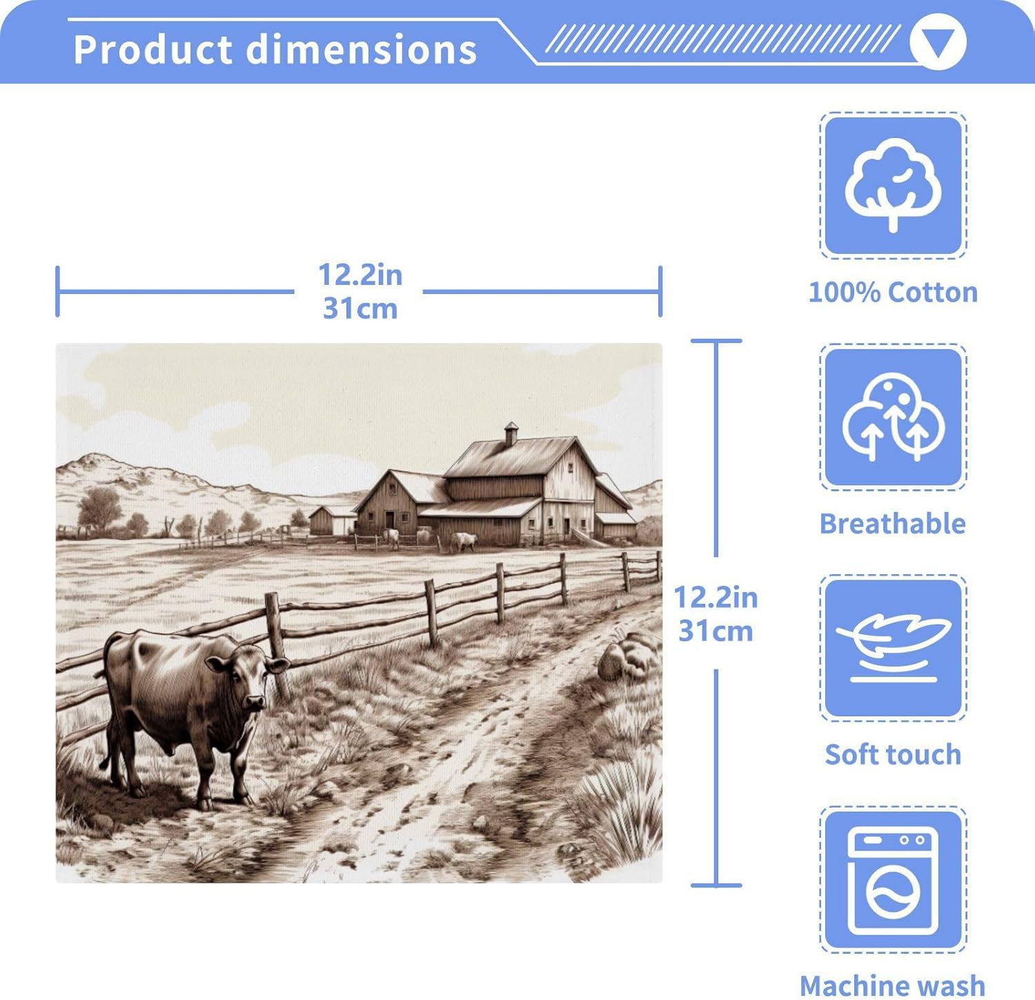 Cows in Countryside Washcloth Set 12x12