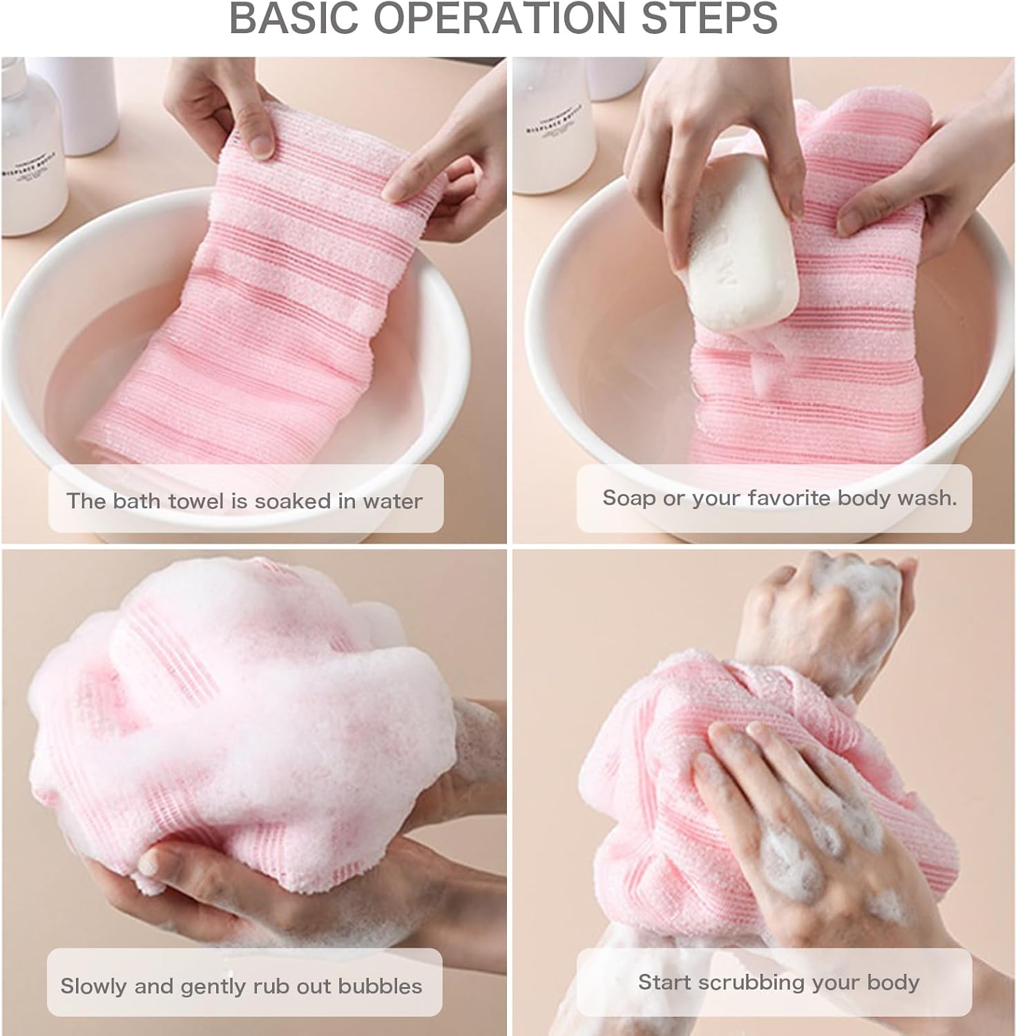 4-Piece Exfoliating Body Scrub Towels for Men Women