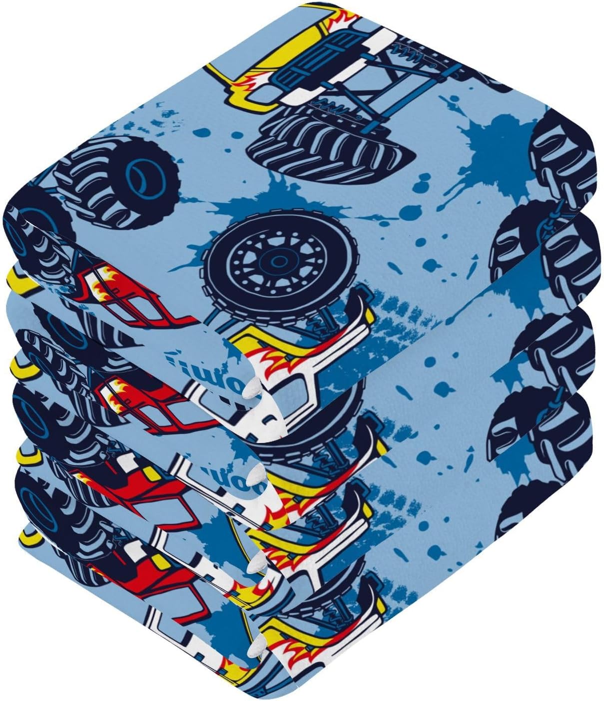 SUABO Soft Cotton Bath Washcloth Monster Truck Cars Design for Kids