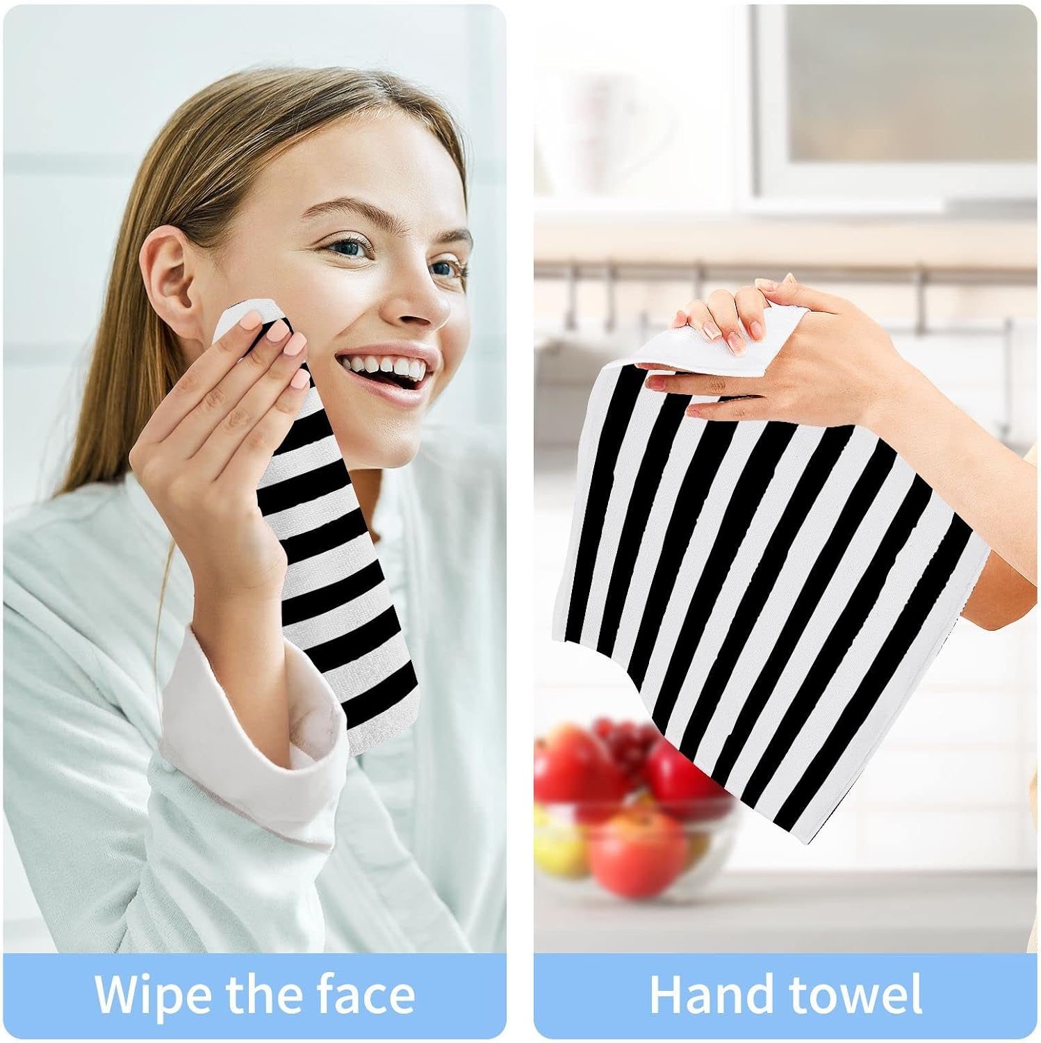 Kigai Premium Washcloth Set - Black White Stripes