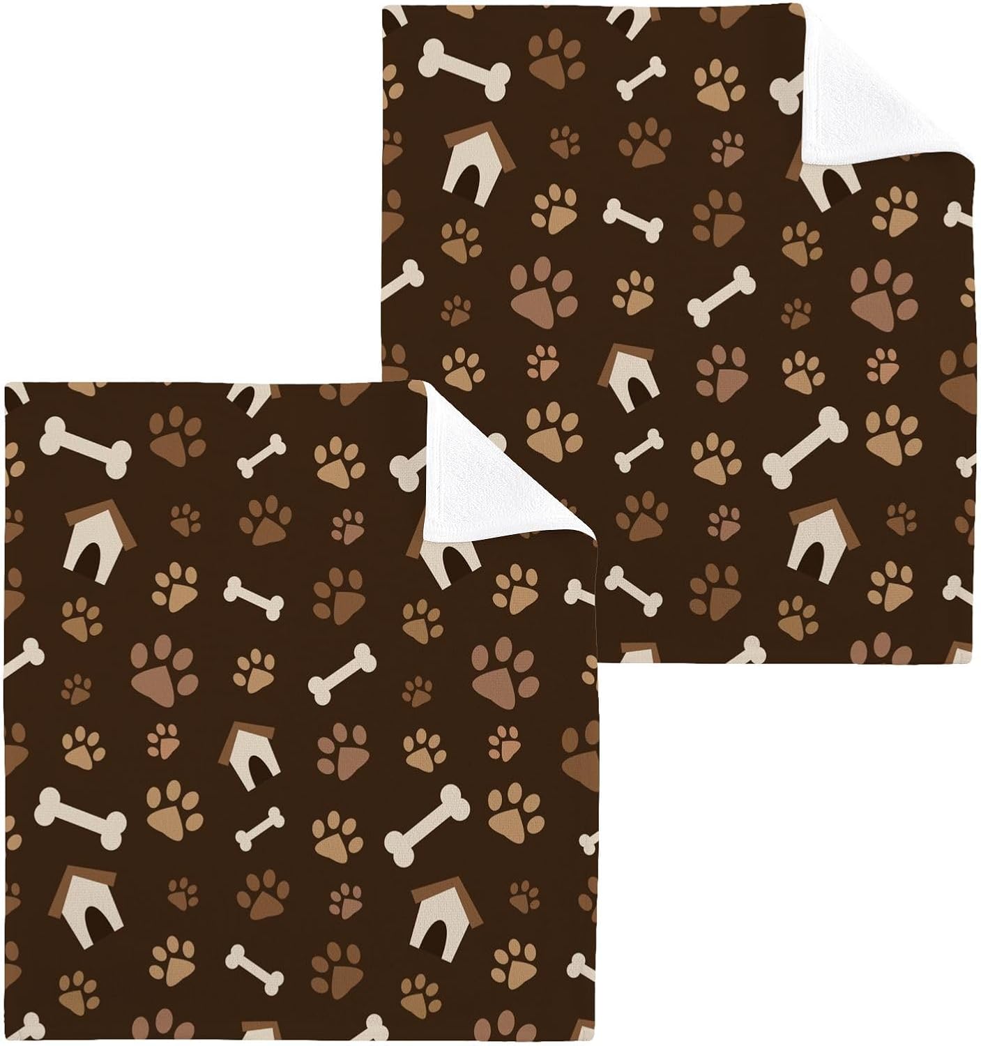 ALAZA Brown Footprints and Bones Washcloths Set 2 Pack