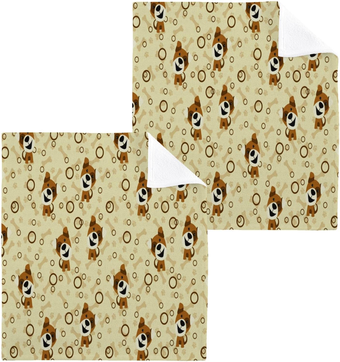 Yegame Dog Paw 2-Piece Washcloth Set 12x12 Pure Cotton