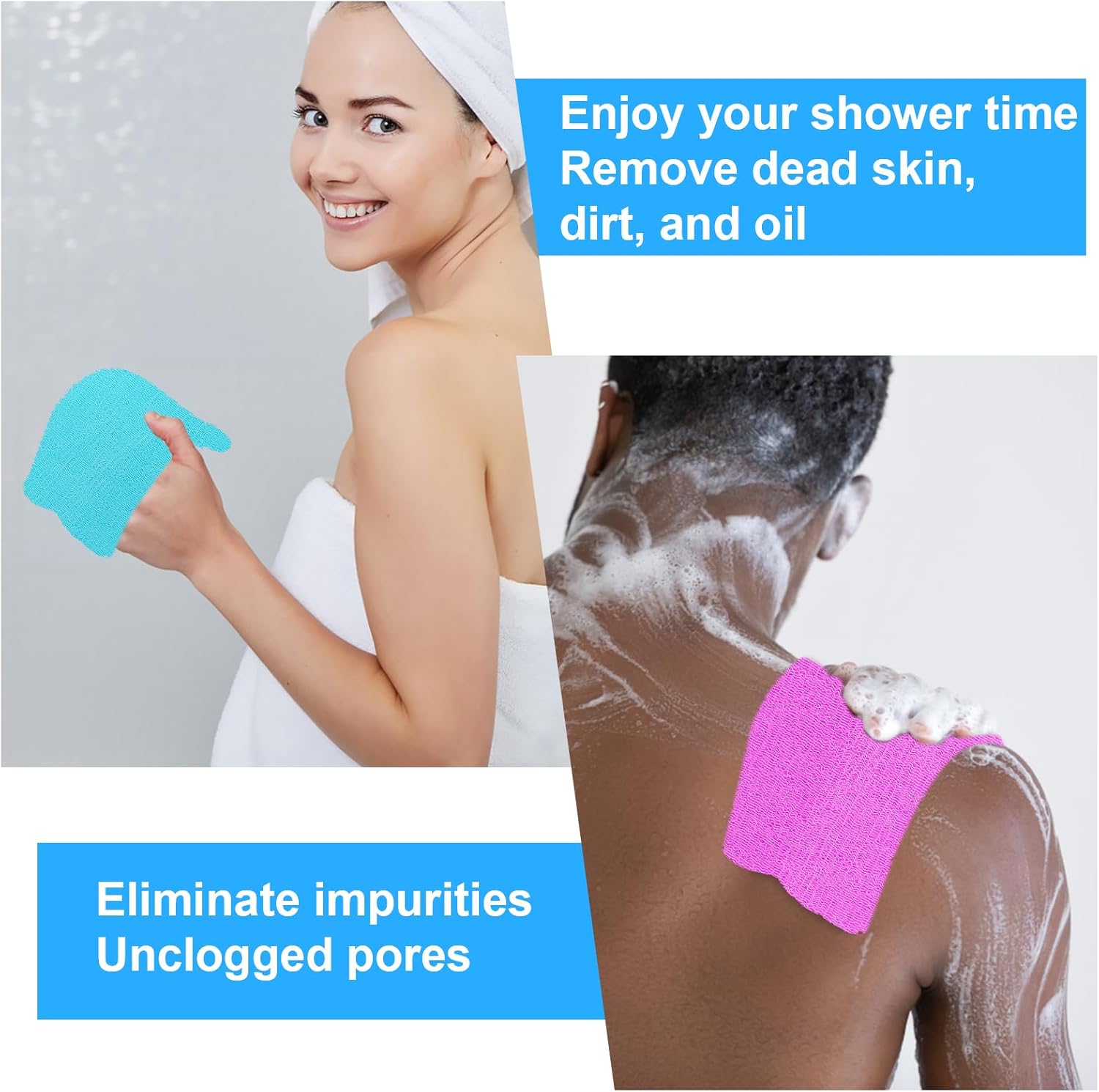 4 Pack Exfoliating Scrub Towels for Dead Skin Removal Smooth Radiant Skin