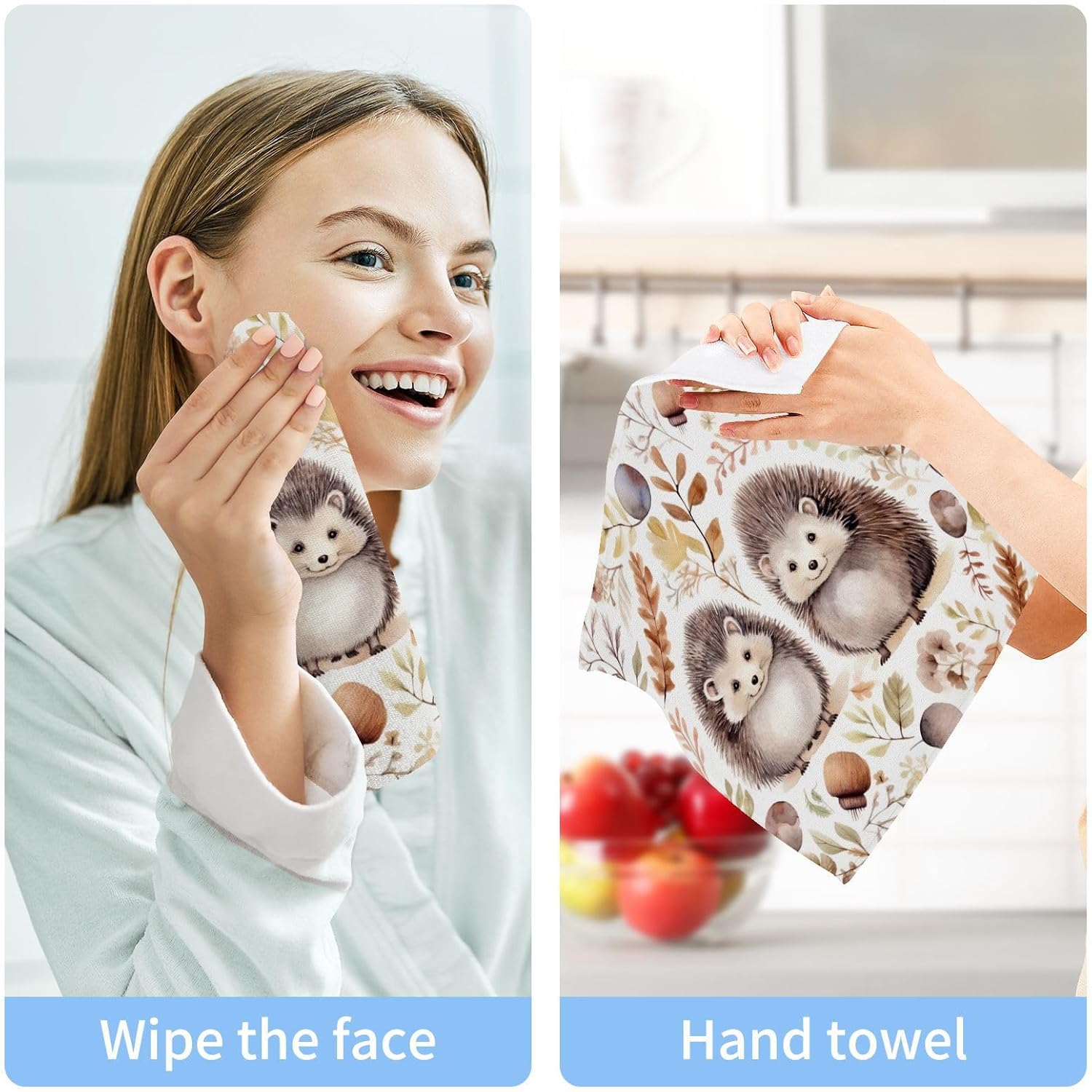 Kigai Cute Hedgehog Washcloth Set 2-12x12 Pure Cotton Soft Absorbent_homekitchenbath