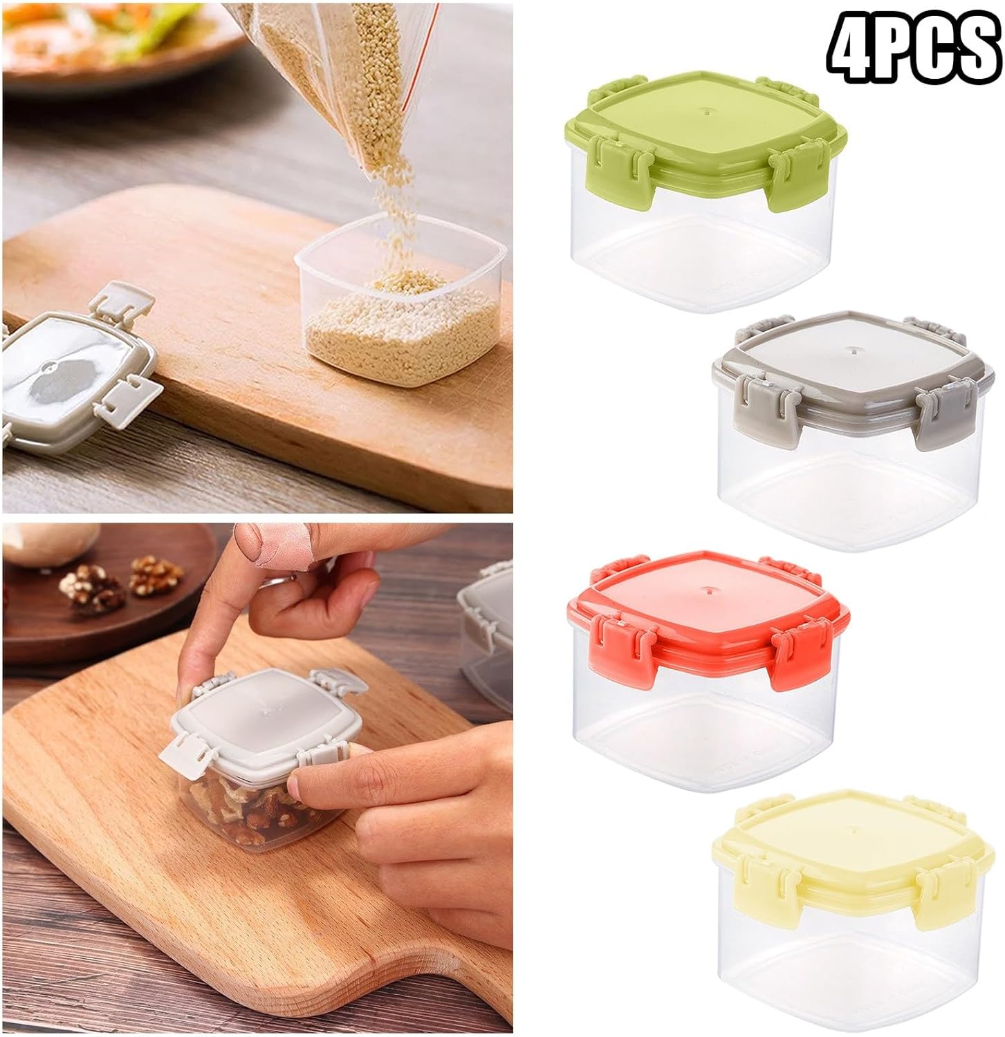 Mini Transparent Food Storage Containers with Leak-Proof Lid 4Pcs