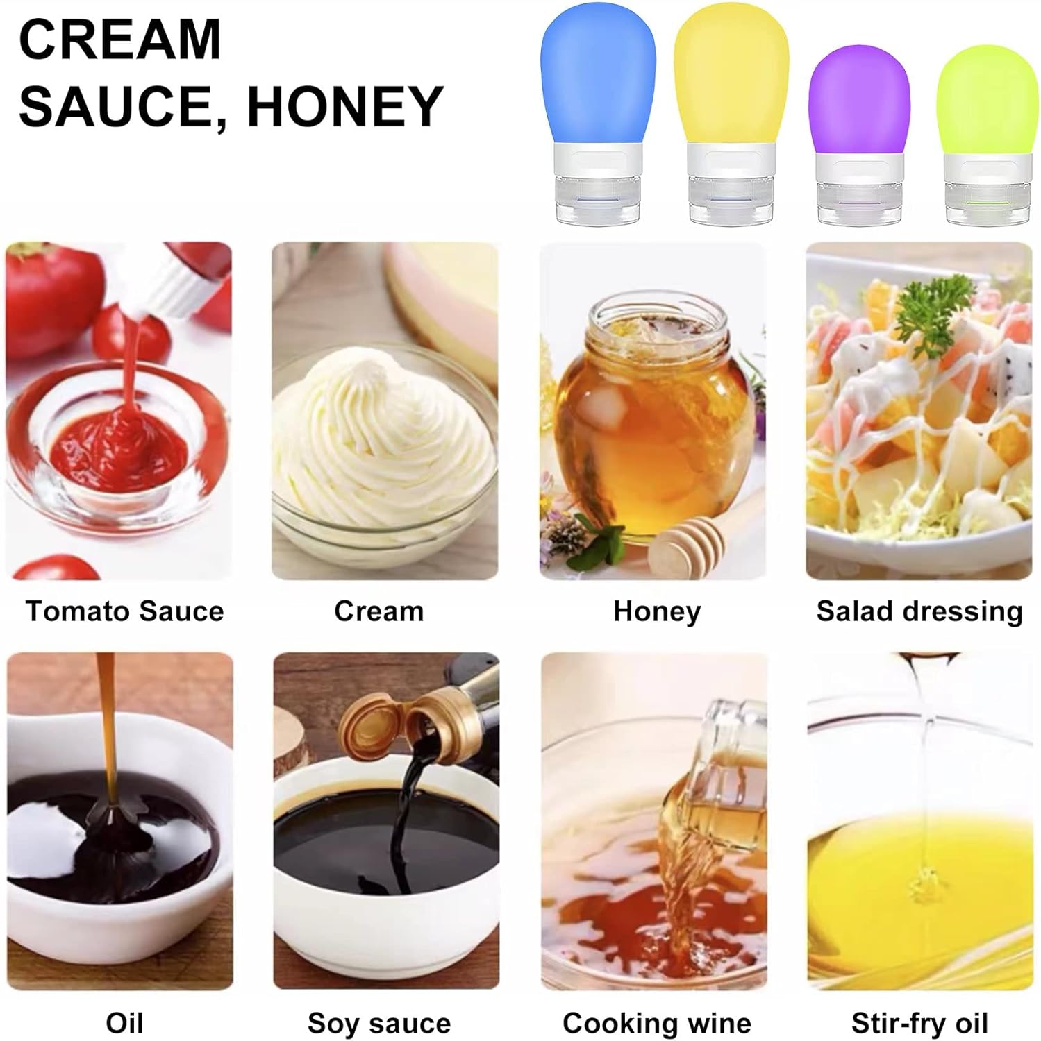 4-Pack Squeeze Salad Dressing Bottles with Leak-Proof Design