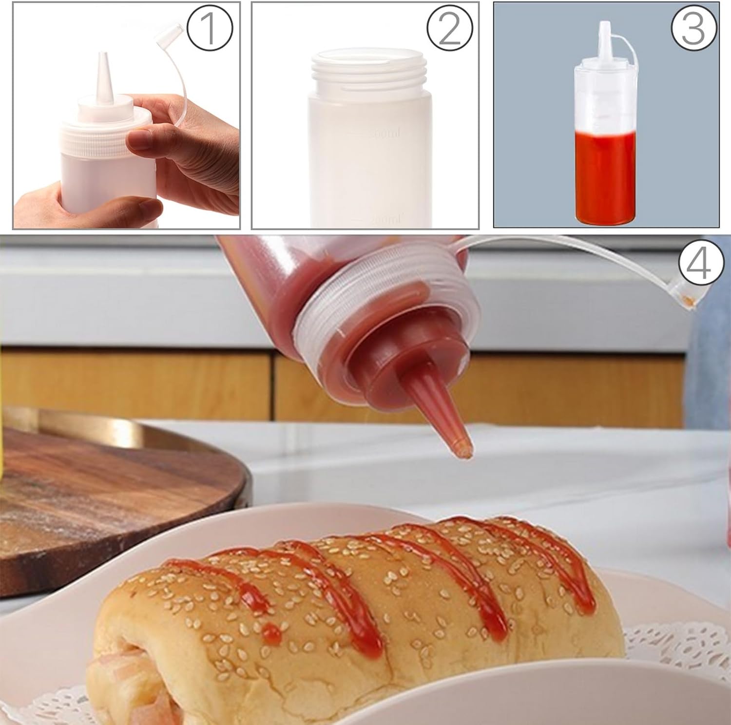 3-PIECE REusable SQUEEZE BOTTLES LEAK-PROOF MEASURING CAPS FOOD-GRADE KITCHEN ESSENTIALS