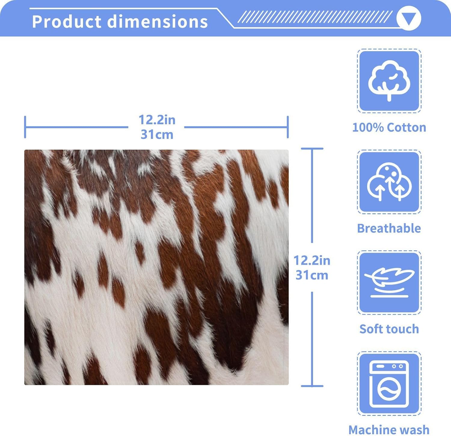 Xigua Cow Brown White Washcloths - 2 Pack 12x12 Inches