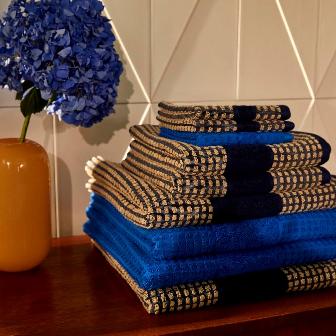 Juna Check Series Washcloth Dark BlueSand 12 x 12