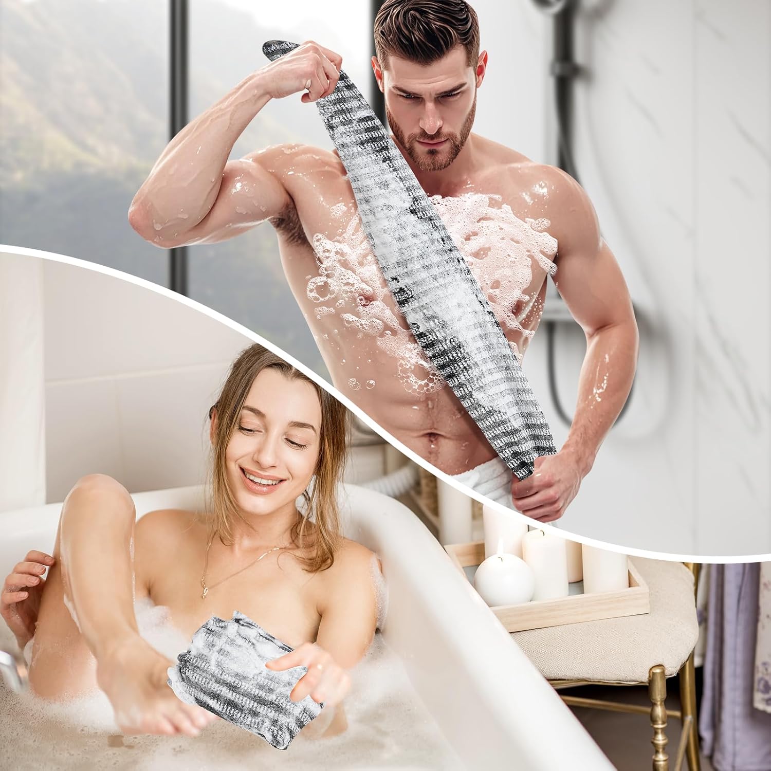 Exfoliating Washcloth Shower Towel - 2 Pack for Back and Body