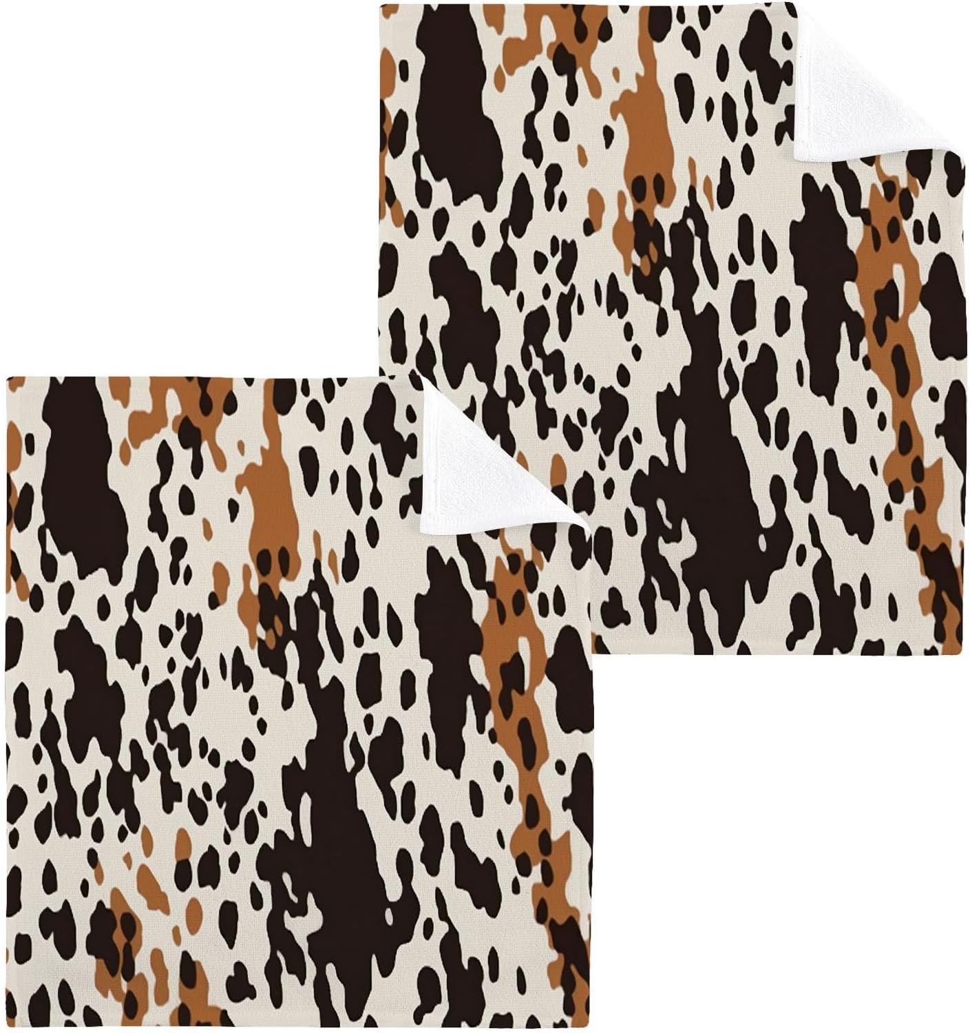 Natural Softness Brown Cow Print Washcloth for Face Hand