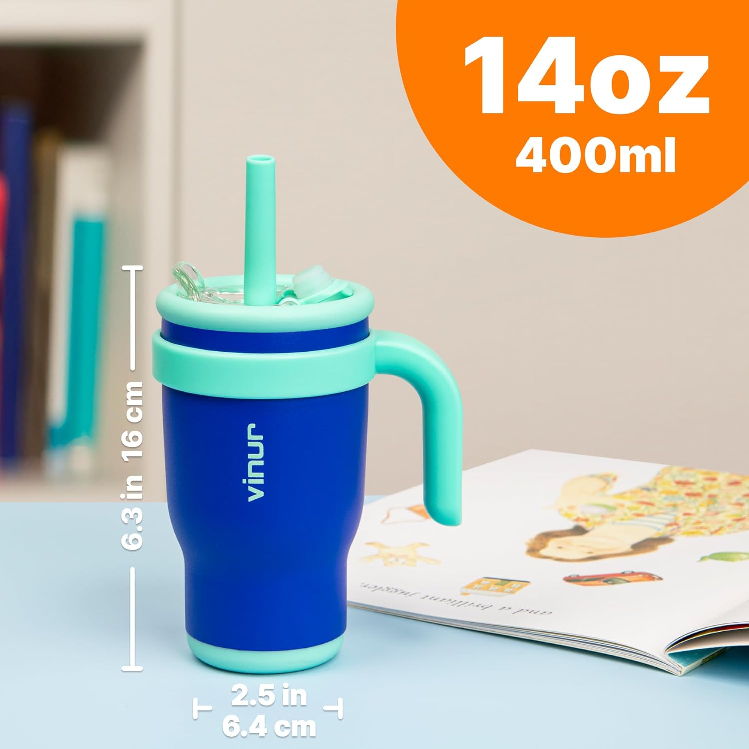 Sturdy Leak-Proof Tumbler for Kids 14 oz Navy Purple