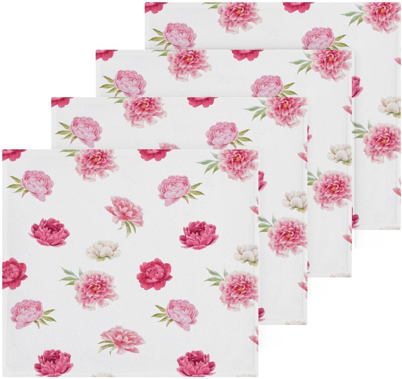 Relaxing Pink Floral Washcloths Soft Absorbent 12x12 2-Pack