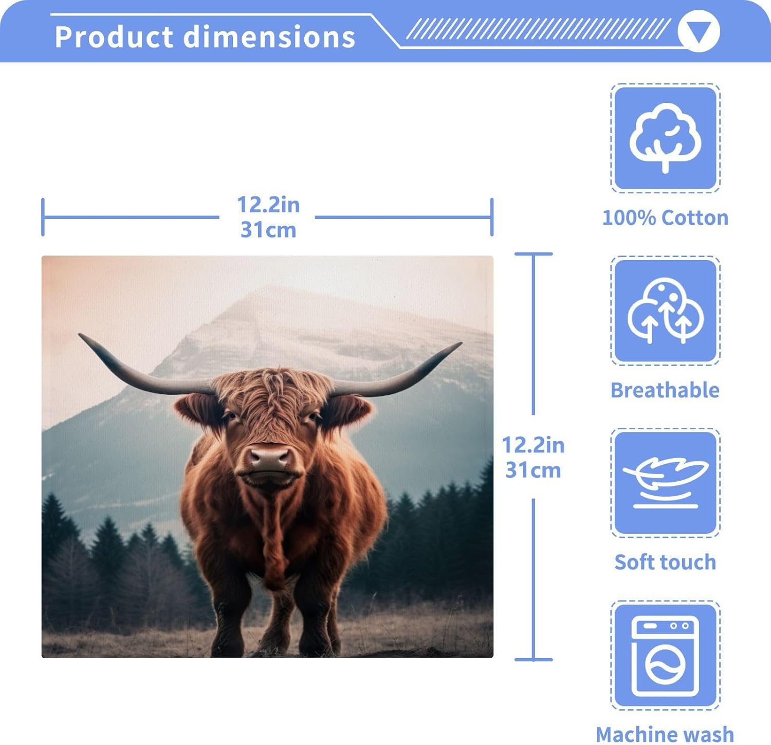 Highland Cow Washcloth Soft Cotton for Babies
