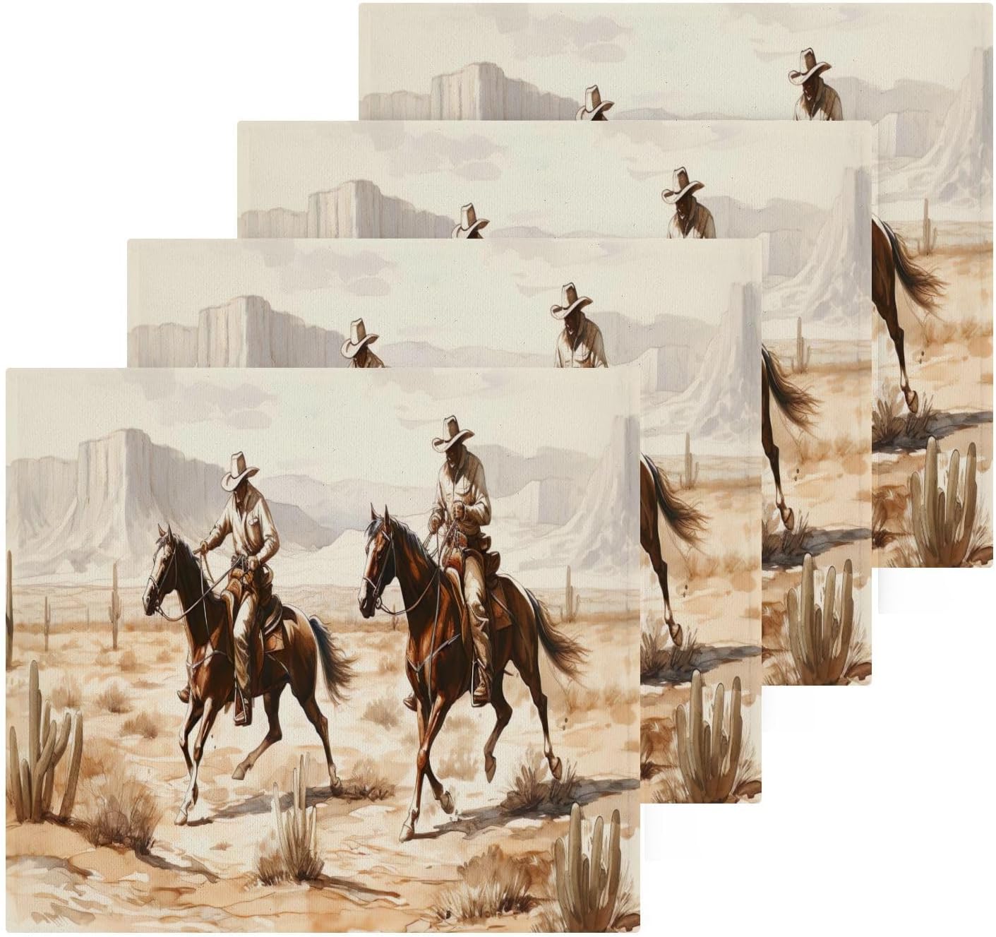 Desert Cowboy Washcloth Set - 12x12 Soft Cotton Reusable Face Hand Towels