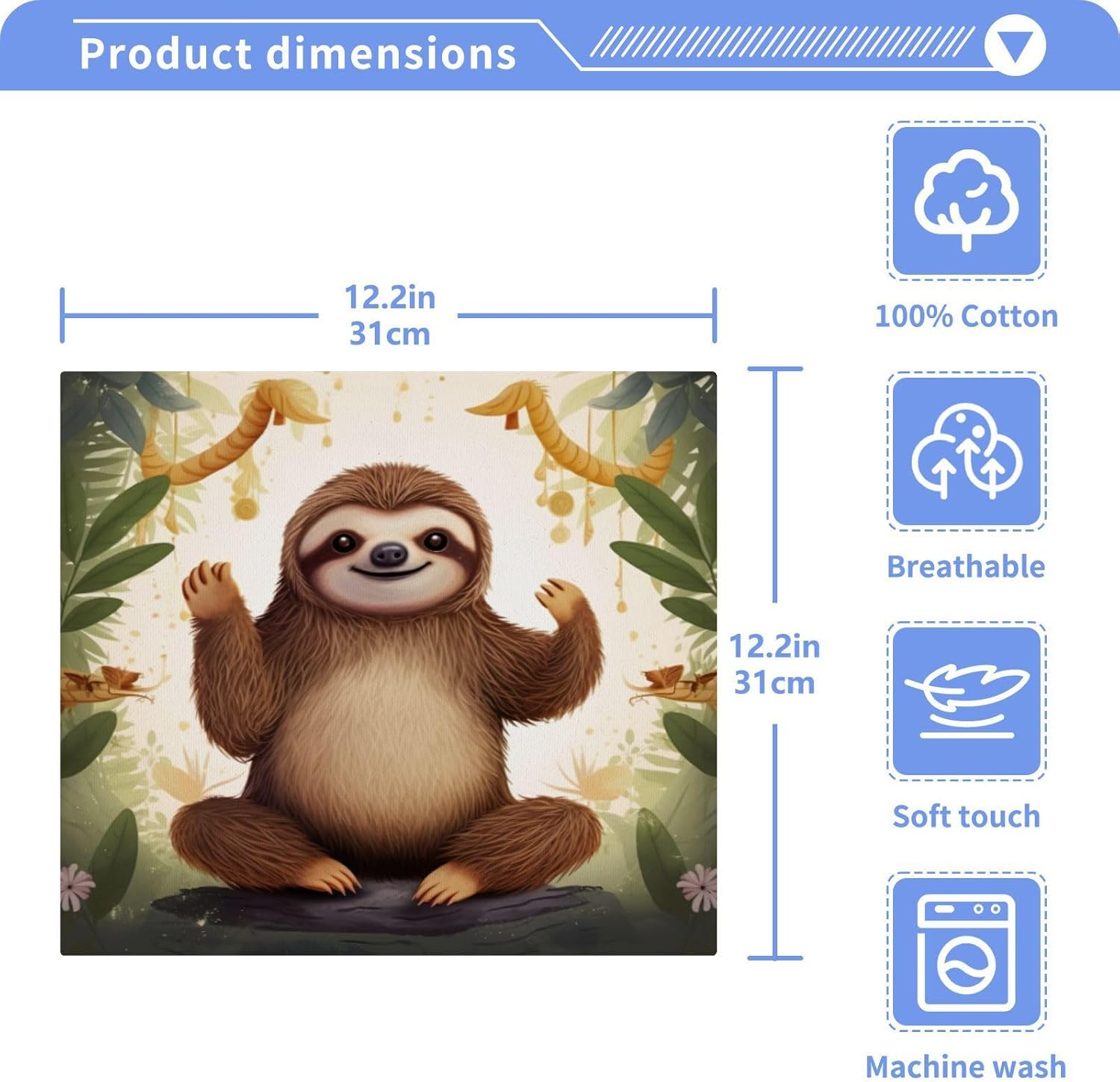 Xigua Cute Sloth Washcloths - Soft Absorbent 12x12 inch Pack