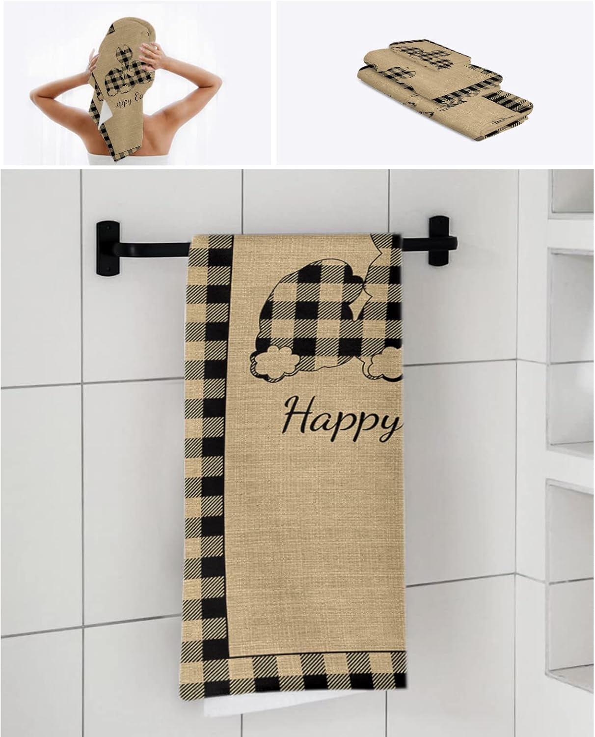 Anzona Easter Bunny 3-Piece Bath Towels Set Soft Absorbent