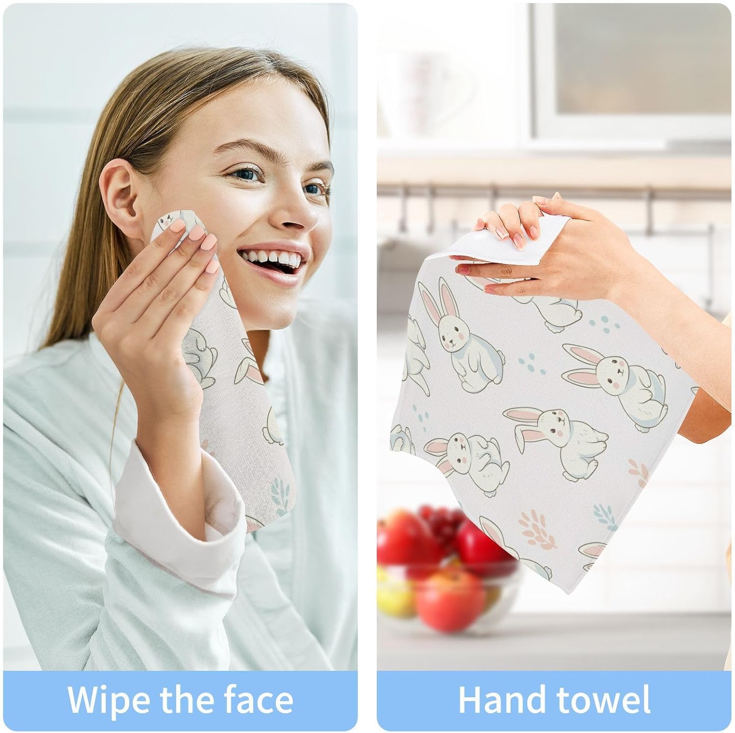 2-Pack Cute Rabbit Washcloth for Bathroom 12x12in Soft Cotton Towels