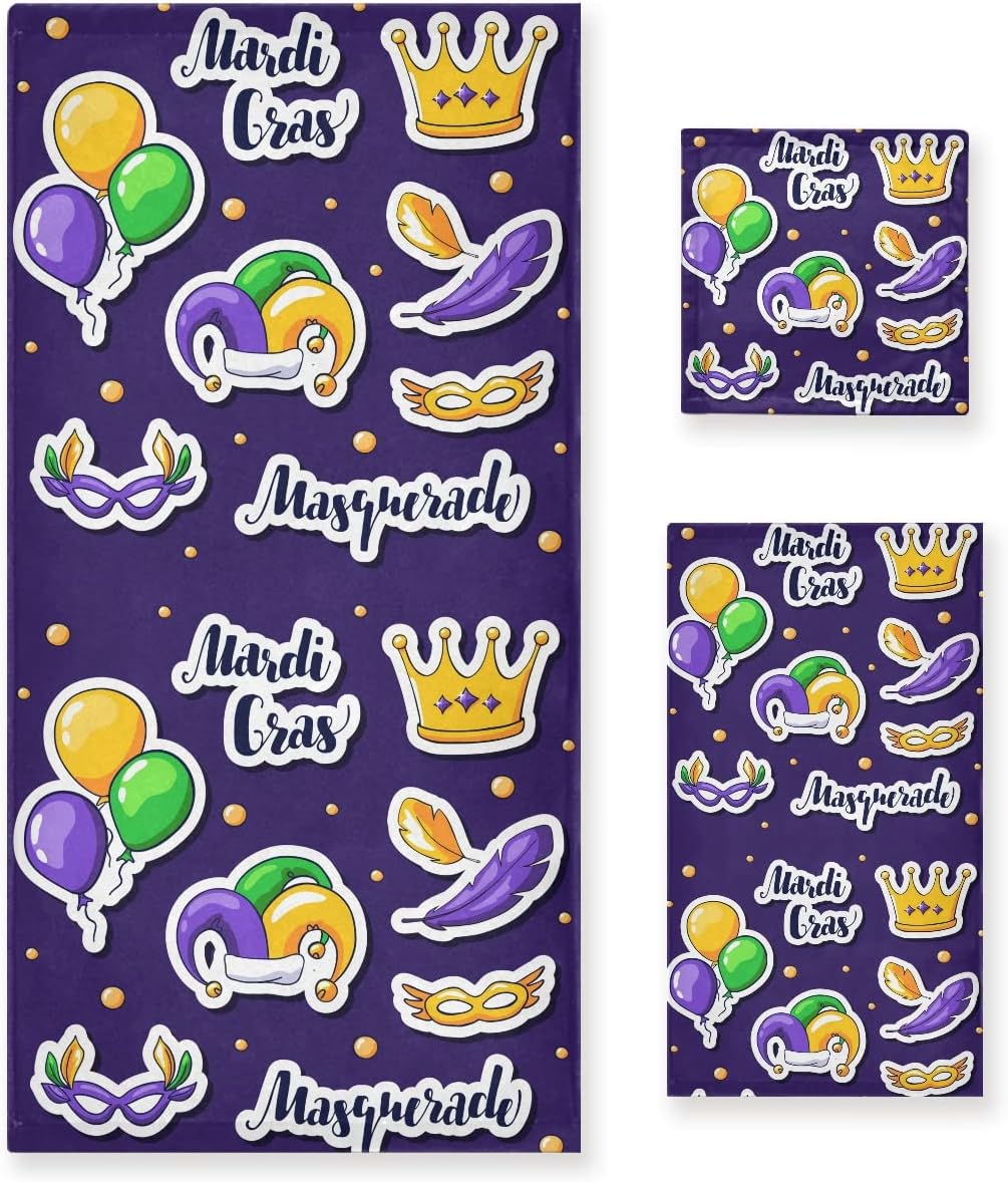 DOMIKINGMardi GrasStickers Bath Towels Set