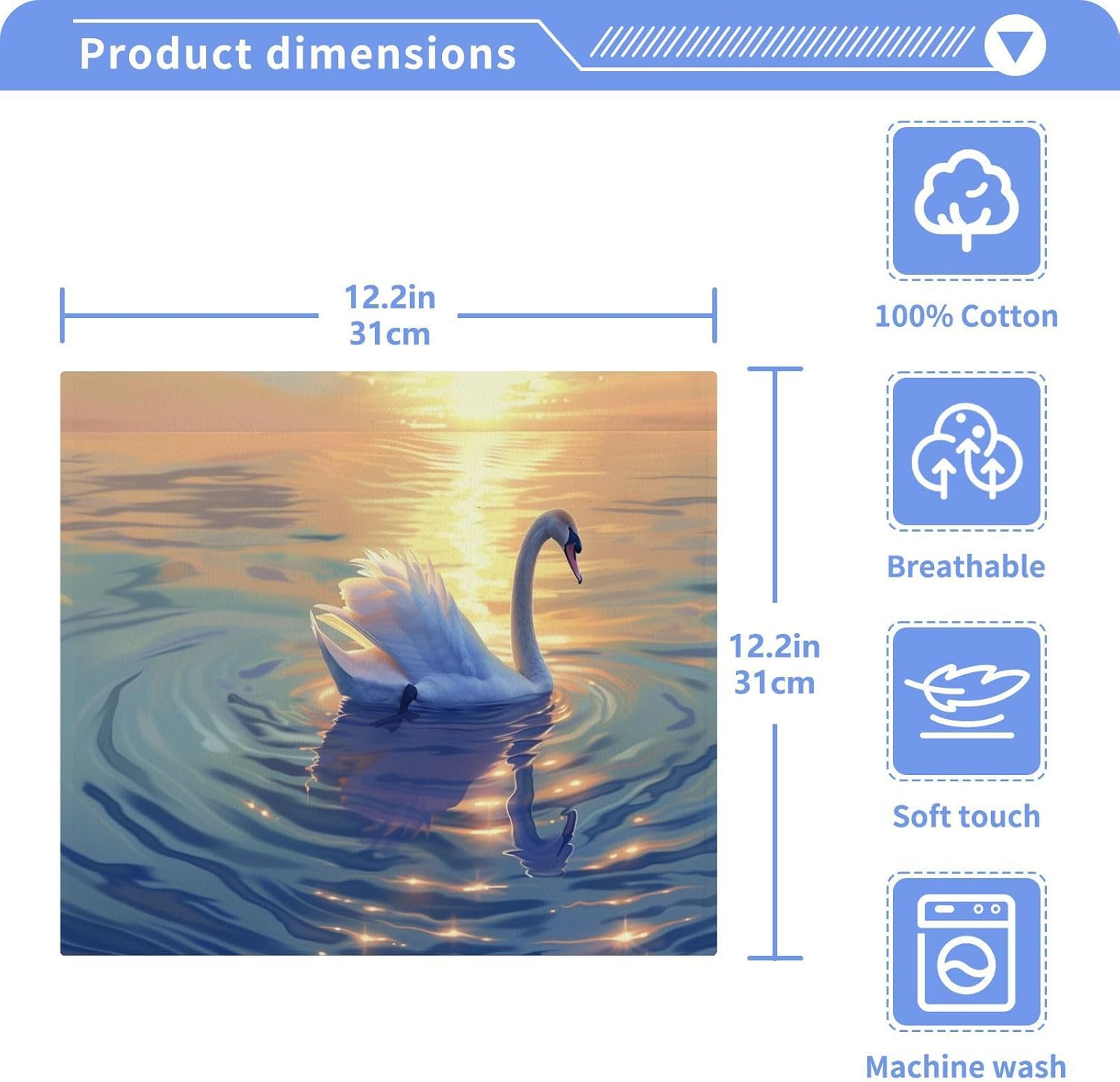 ALAZA Swans 2-Pack Soft Cotton Washcloths - 12x12 Quick-Dry Absorbent