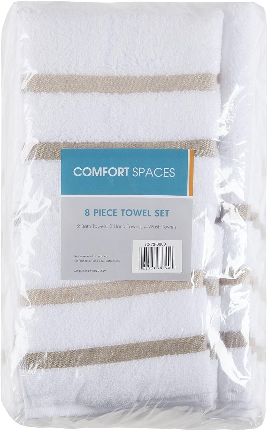 Comfort Spaces Cotton 8 Piece Bath Towel Set Striped