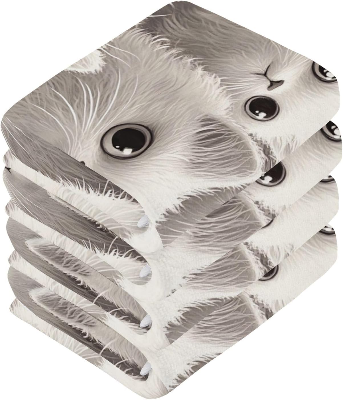 2-Pack White Cats Washcloths