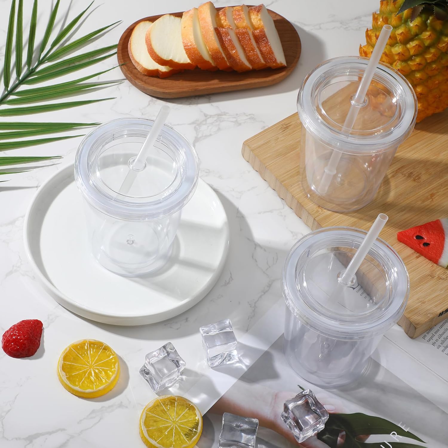 FoldTier 15 Pcs Clear Tumblers with Lid and Straw for Kids