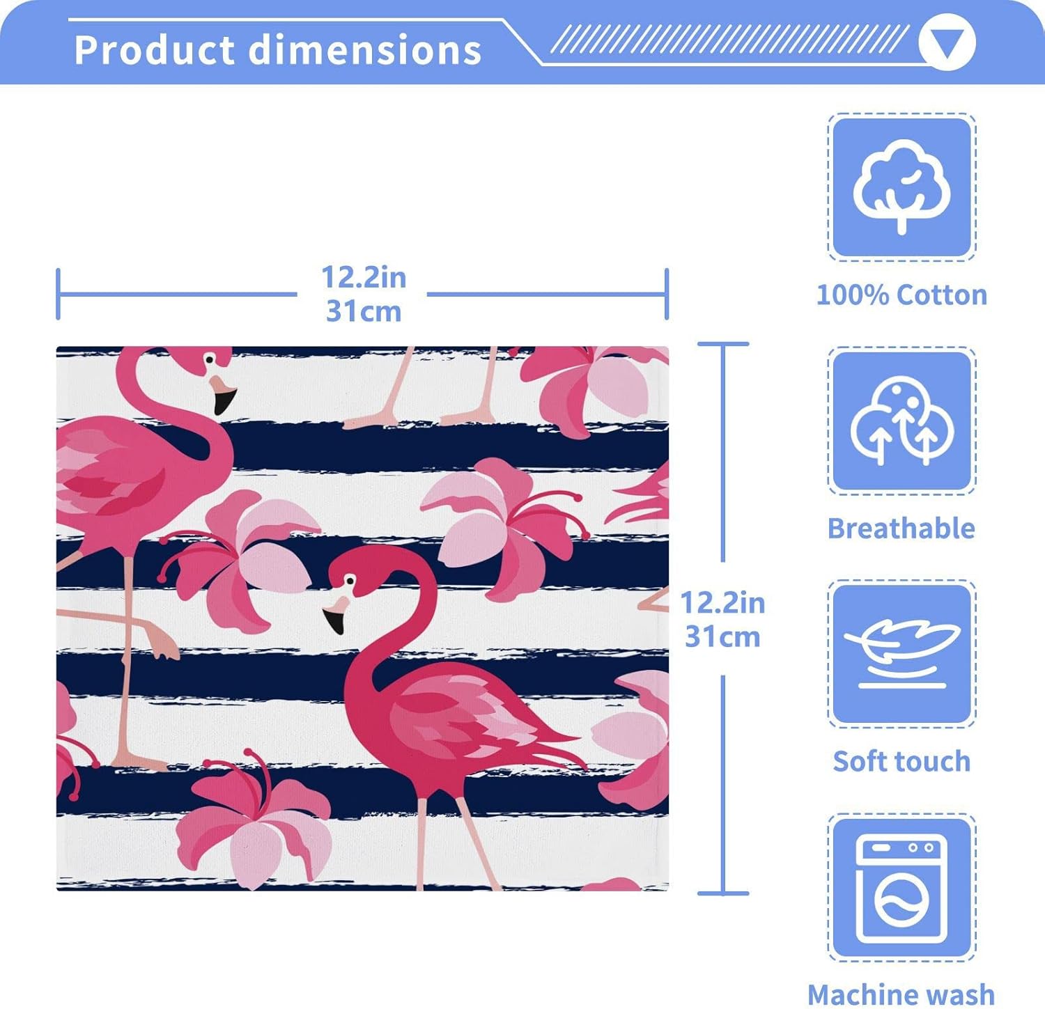 Kigai Tropical Pink Flamingo Washcloth Set Premium 12x12 inch