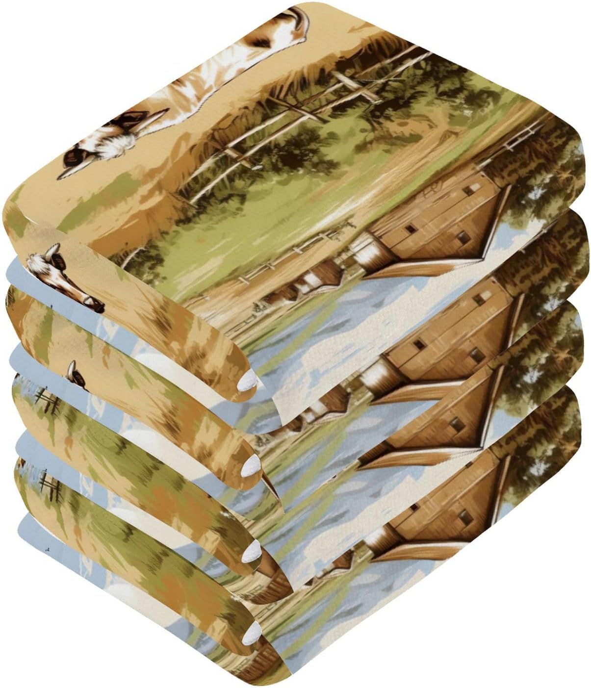 12x12 Soft Farm Animal Face Towels 2-Piece Absorbent Xigua