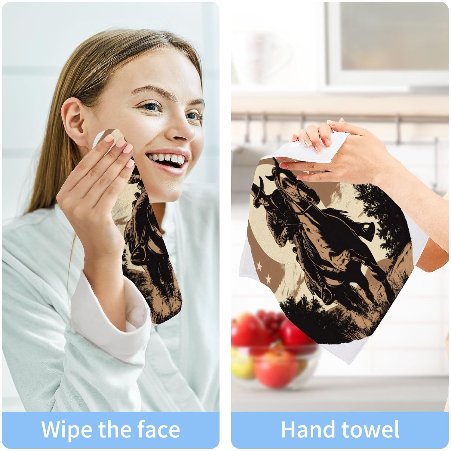 Kigai Sheriff on Horse Face Hand Towels Soft Absorbent 12x12 Pad