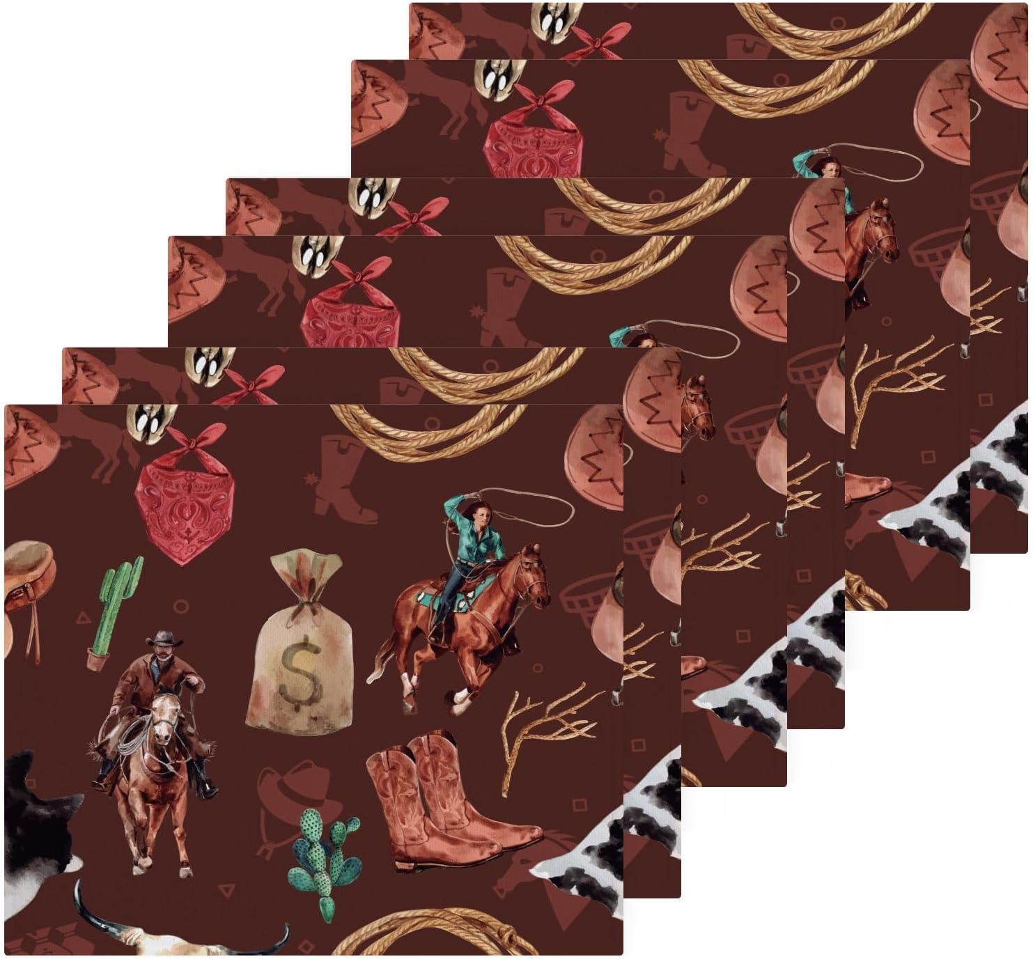 FUGIDOG Wild West Washcloths Set of 2 12x12 Inch