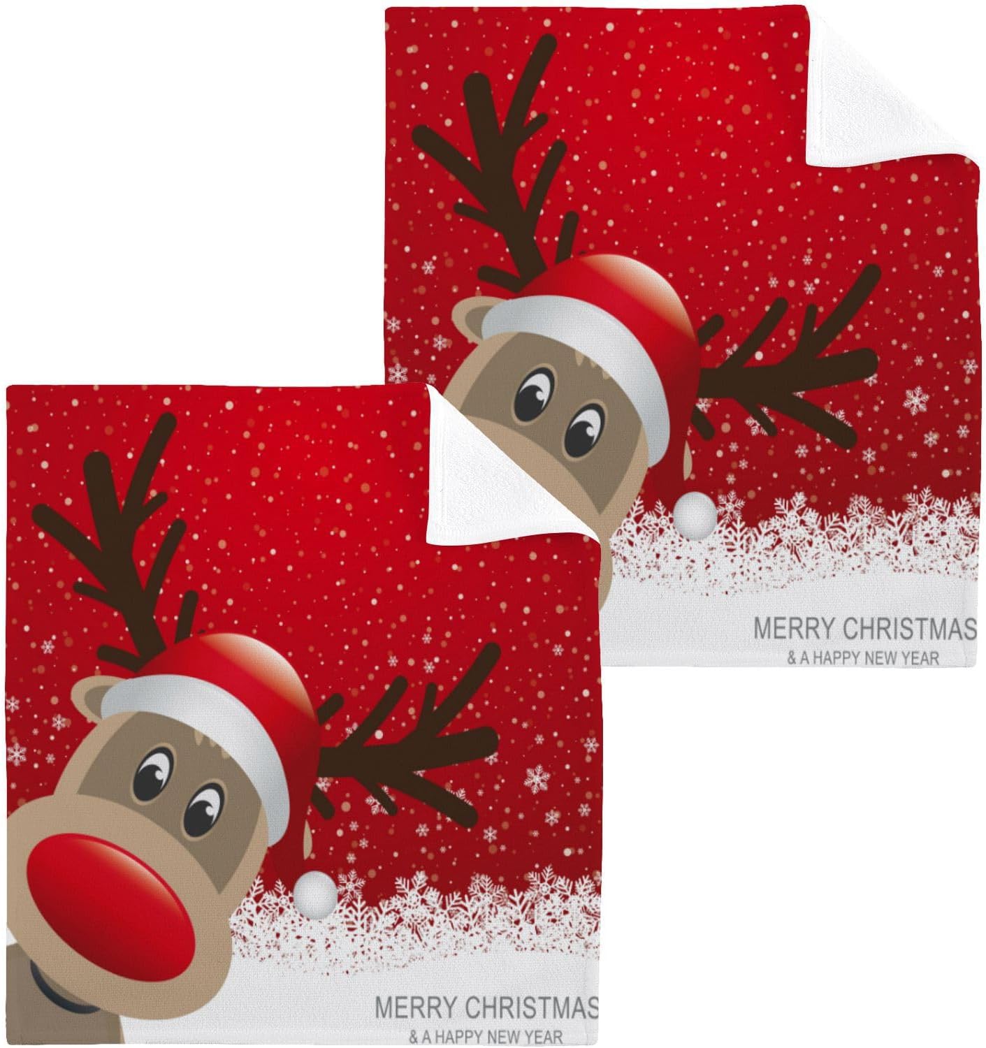 Christmas Reindeer Washcloth Set 2-Pack Limited-Time Offer Free Shipping
