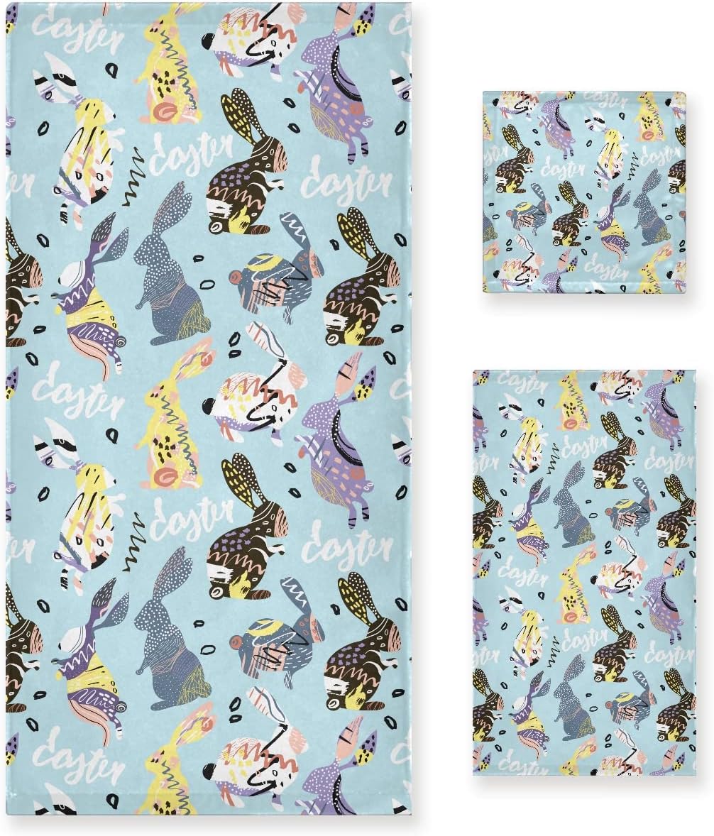 DOMIKING Easter Bunny Bath Towels Set for Hair Face Body