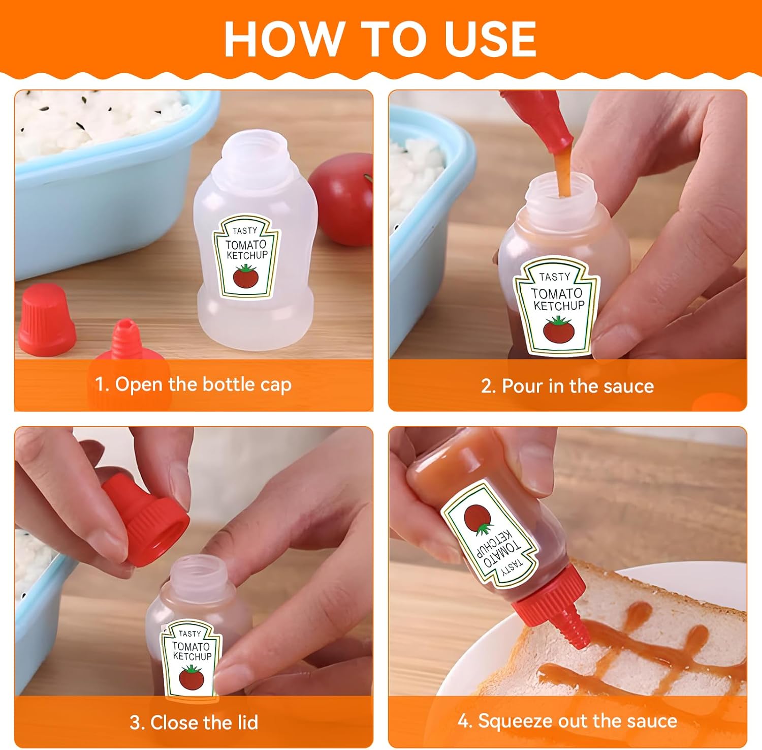 12-Piece Expandable Ketchup Bottle Set for Bento Boxes