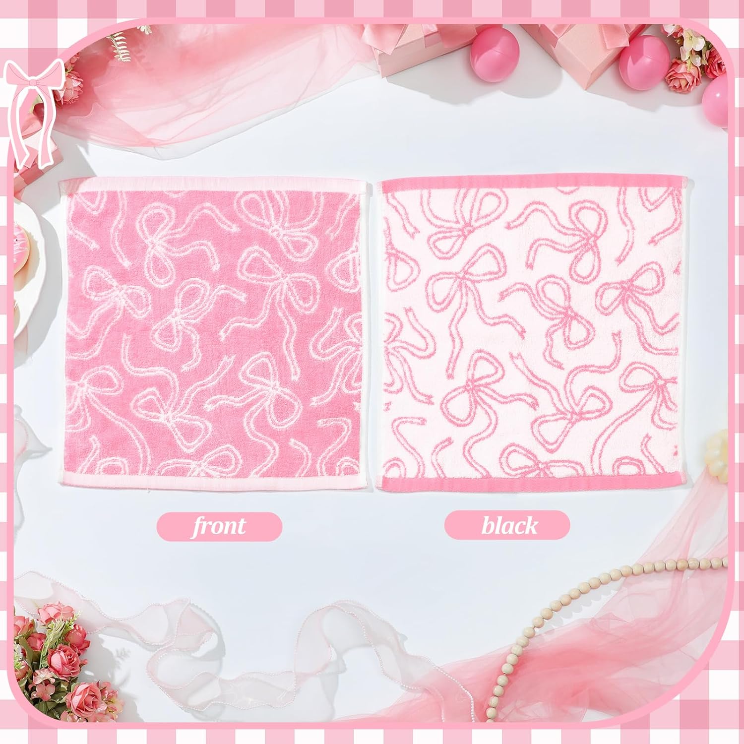 6 Pack Pink Bow 13x13 Cotton Washcloths